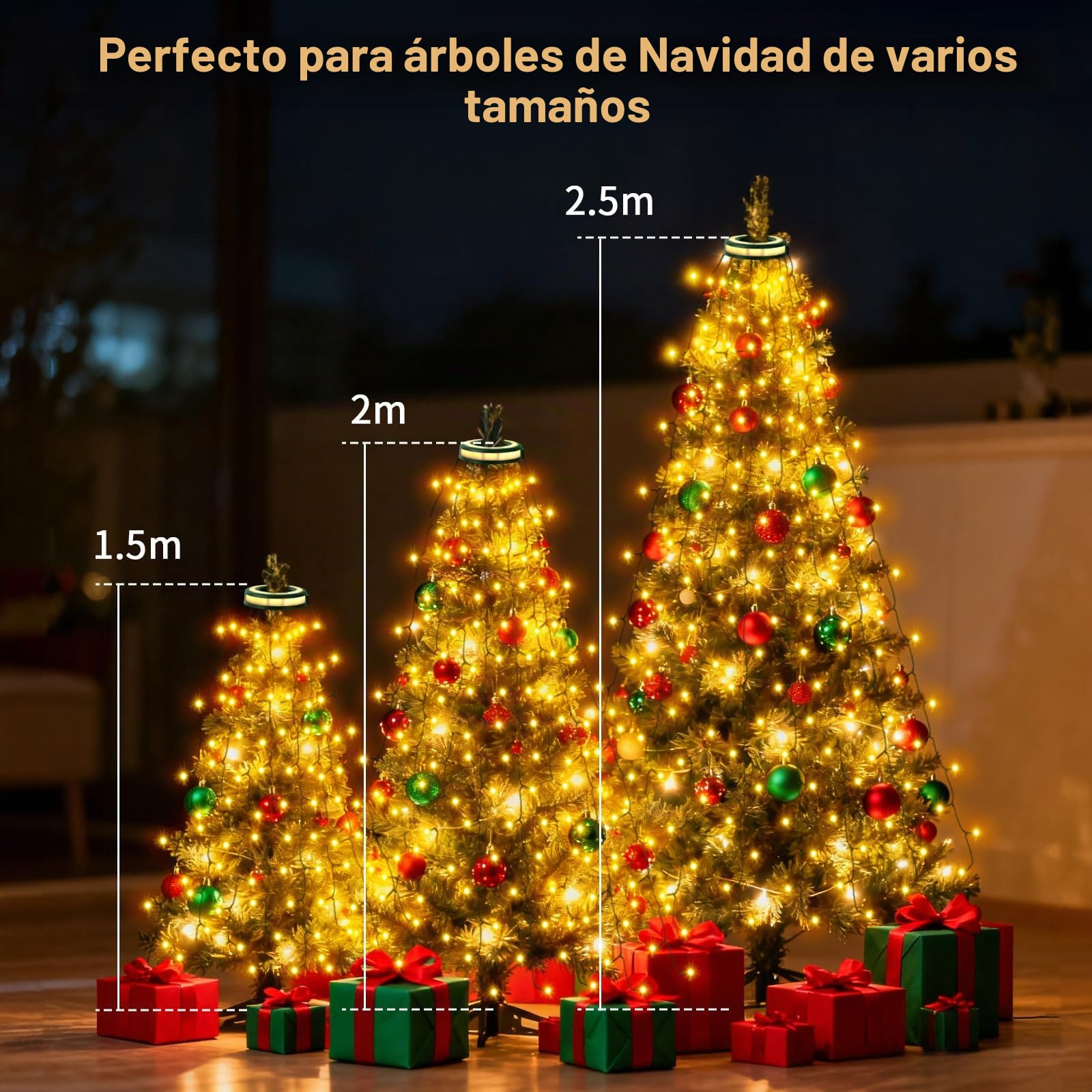 Nextronix Luces Arbol Navidad con Anillos Brillantes, 2.5m x 12 Cadena de Luces 320LED, IP44 Impermeable Guirnalda Luces Exterior con 8 Modos, Luz Navideña para Exterior, Interior, Arbol de Navidad