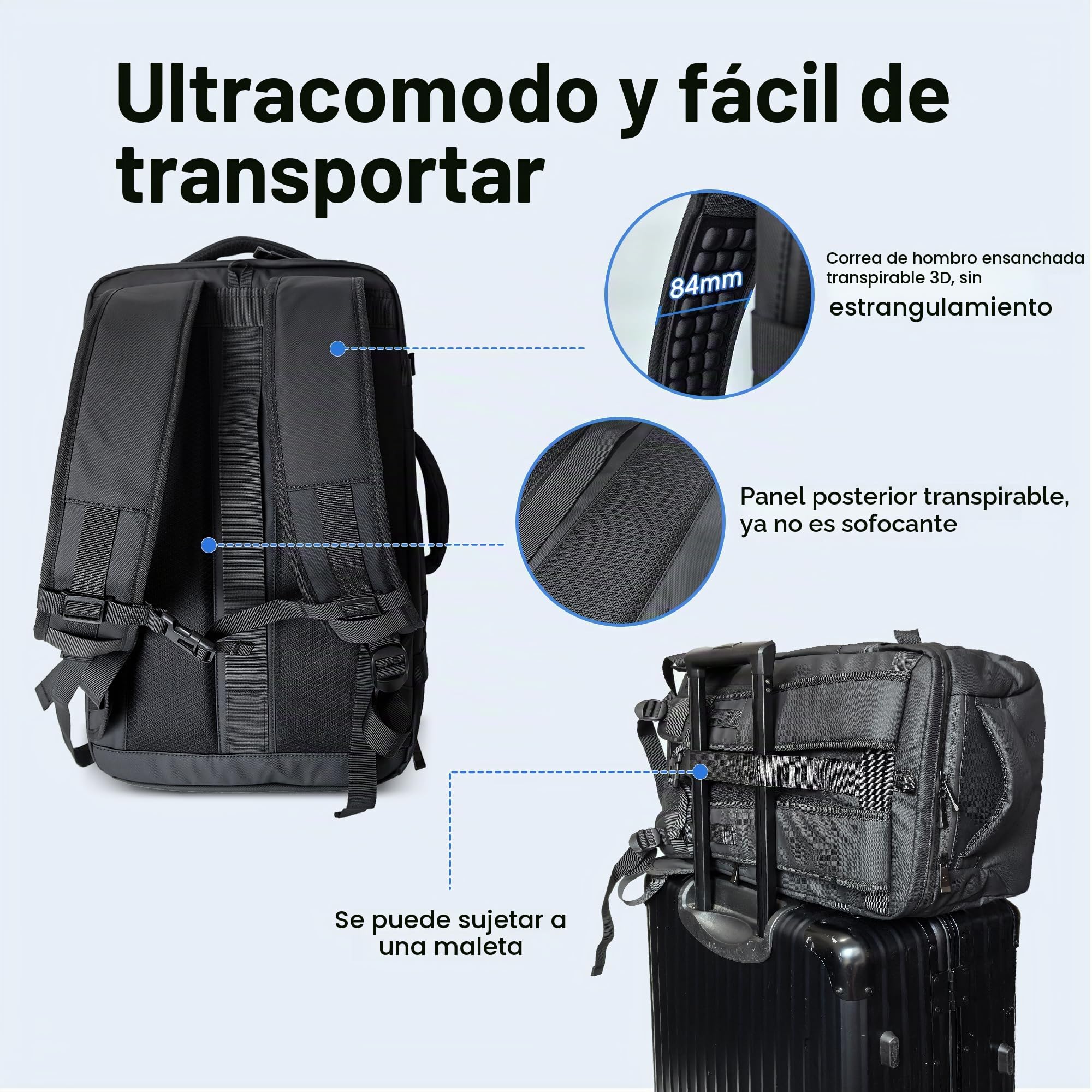 NANDADEVI Mochila para hombre, 40 l, grande, resistente al agua, con aislamiento en seco y húmedo, mochila para portátil de 17,3 pulgadas, Negro , 49 x 31 x 20 cm, 40 l