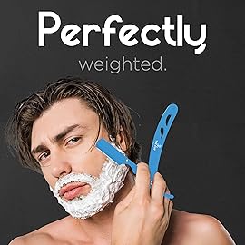 The Cut- Factory- Straight Razor with 20 Pack Platinum Treet Single Blade Razors for Men- Professional Barber Straight Edge Razor for Close Shaving 100 Percent Stainless Steel, Blue