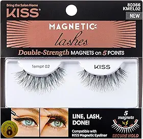 KISS Cílios magnéticos, Tempt, 1 par de cílios postiços sintéticos com 5 ímãs de força dupla