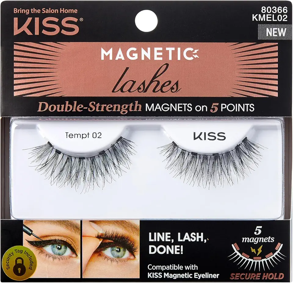 KISS Cílios magnéticos, Tempt, 1 par de cílios postiços sintéticos com 5 ímãs de força dupla