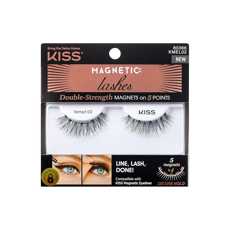 KISS Cílios Postiços Magnéticos Tempt, 1 Par, Sintéticos, Pretos, com 5 Ímãs Duplos