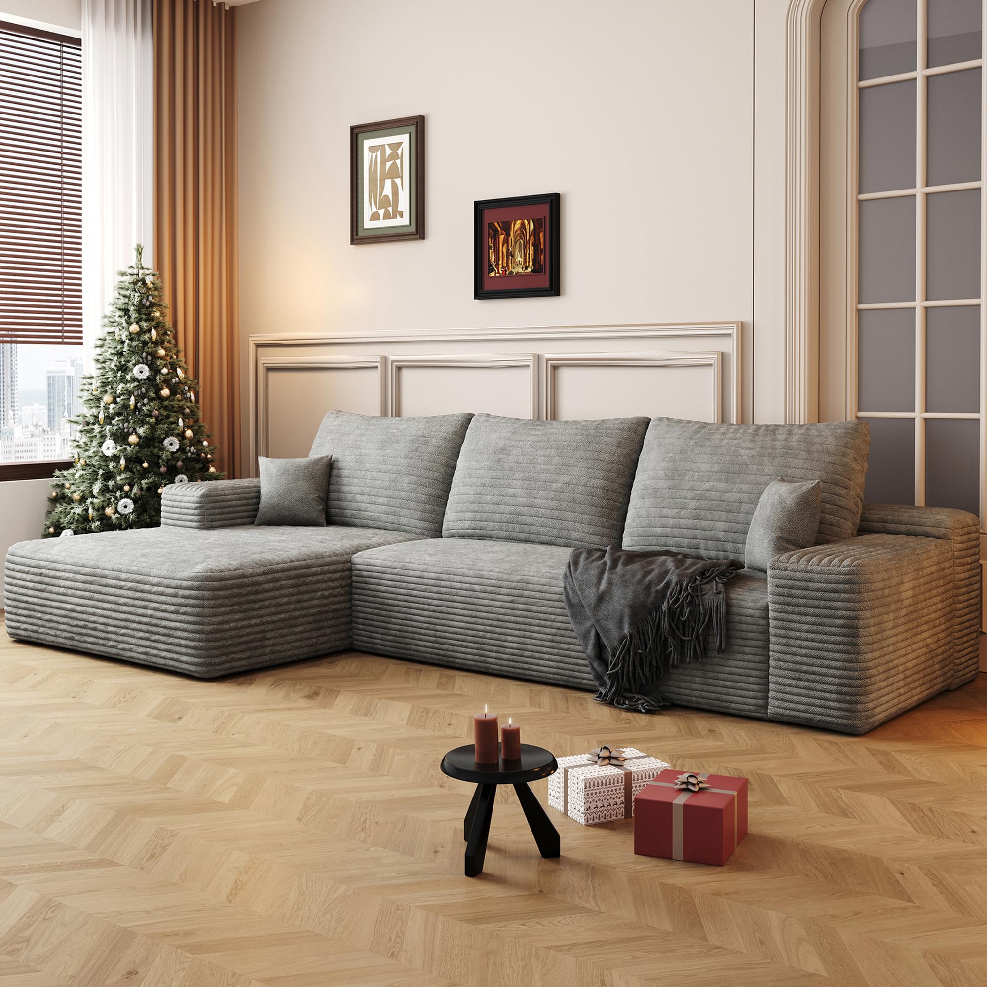 108’’Cloud Couch Sectional with L-Shape Chaise Modern Modular Sectional Sofa Boneless Couch with Deep Seat Modern Upholstered Couches for Living Room