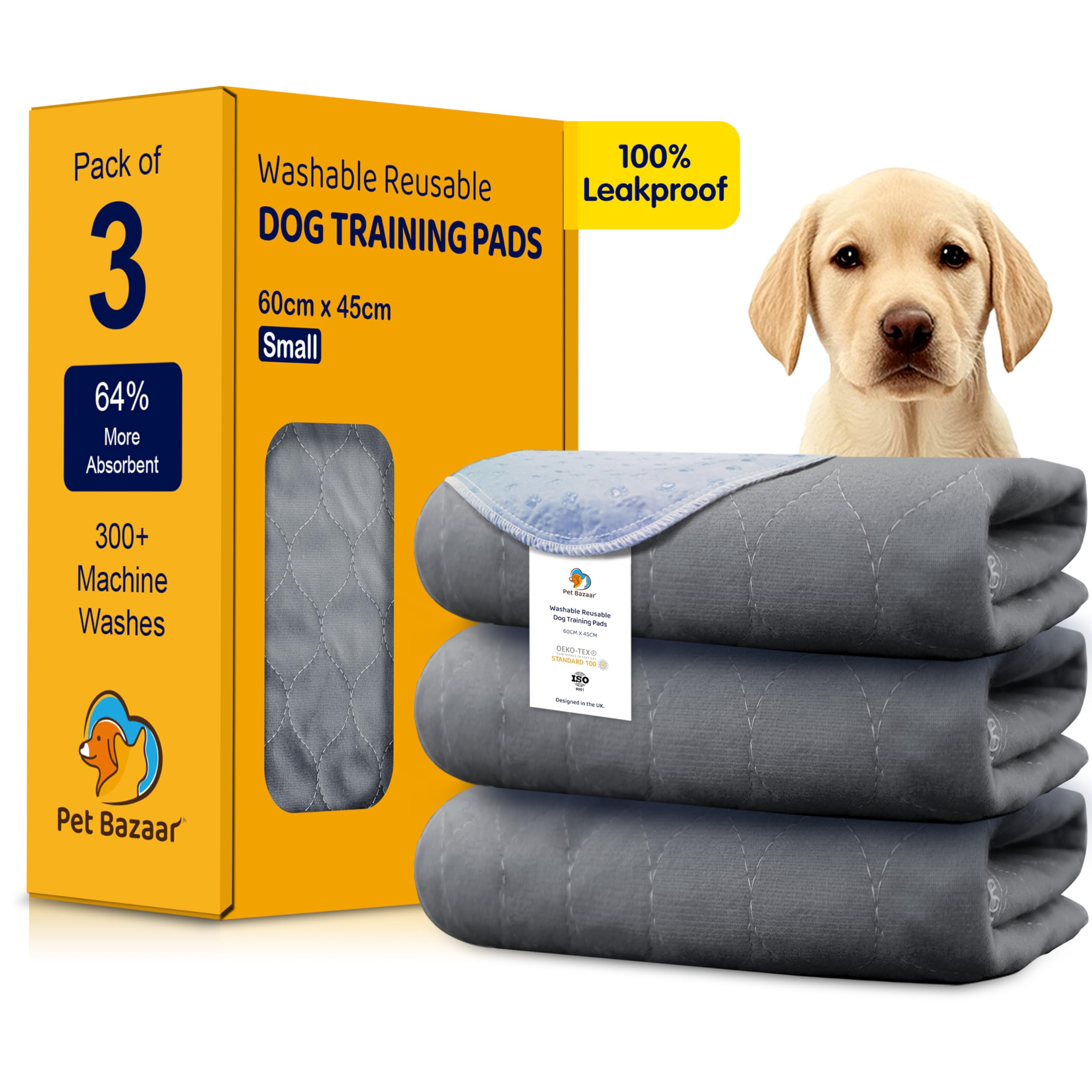 Washable Puppy Pads - Reusable Dog Pee Pads, Waterproof Non Slip Training Mats for Small Dogs, Crates, Travel, House Training, Incontinence, Puppies, Cats, Rabbits, 60 x 45cm