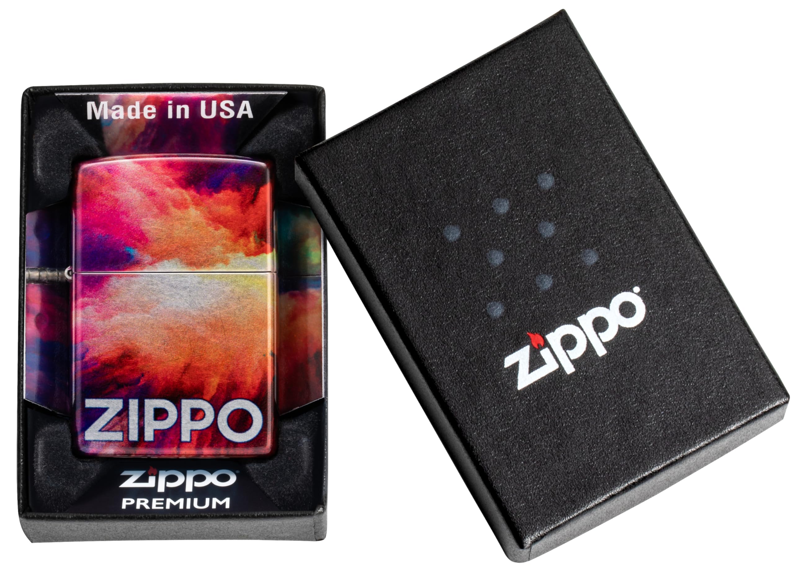 Zippo Sturmfeuerzeug - Tie Dye Multicolor - 540 Fusion Druck, Tumbled Chrome - Nachfüllbar - Wiederverwendbar - Windfestes Design - Geschenkbox - Made in USA