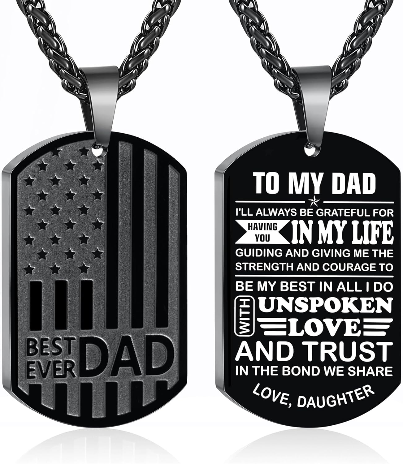 Best Dad Son Brother Grandson Grandpa Boyfriend Husband Ever Necklace, Stainless Steel Flag Dog Tags Pendant, Birthday Christmas Gifts Jewelry for Men Boys