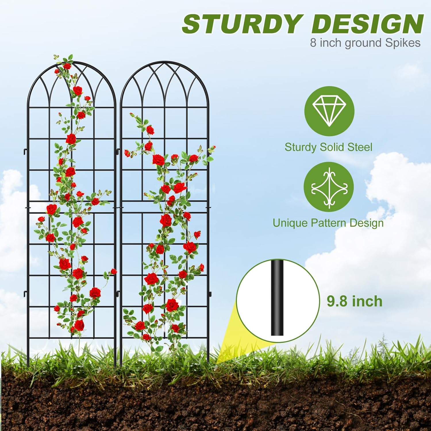 DoCred 4 Pack Garden Trellis for Climbing Plants, 71 Inch Metal Plant Trellis for Plant Support, Large Decorative Outdoor Trellis for Climbing Vegetable Flower Rose Vine Cucumber, Black