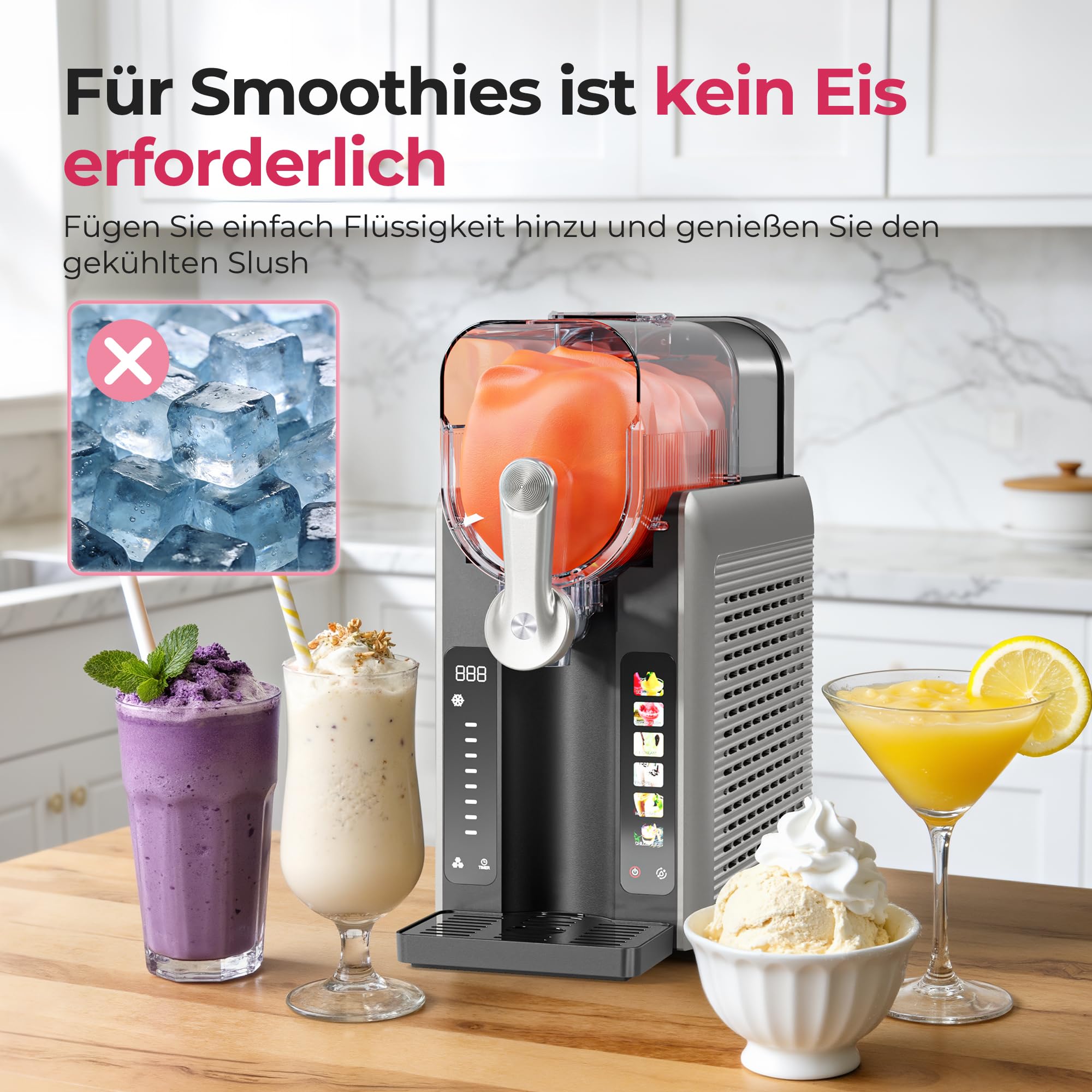 Initio Macchina per granite per la casa, senza bisogno di ghiaccio, con pulizia automatica, display a LED, perfetta per margarita, frappè, frappè e molto altro ancora, riunioni di famiglia e bar a