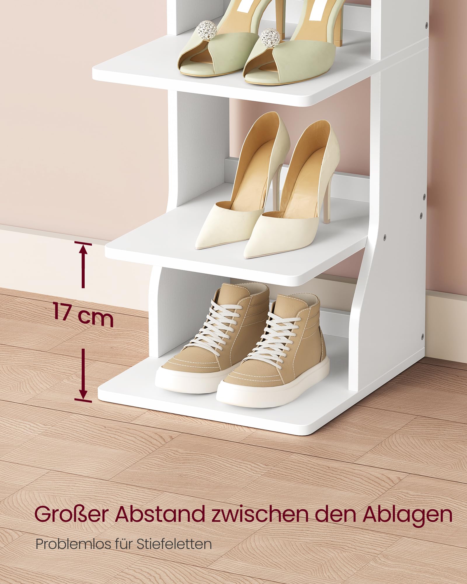 VASAGLE Schuhregal schmal, Standregal mit 9 Ebenen, platzsparend, für Eingangsbereich, Ecke, Schuhablage, mattweiß LBS210WB01