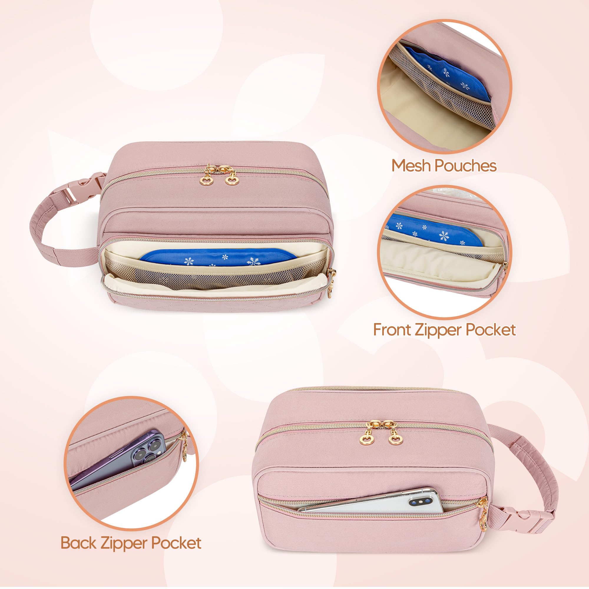 Damero Borsa Termica per Latte Materno con 4 Pacchetti di Ghiaccio, Borsa Termica per Biberon di Latte Materno per Biberon da Viaggio per Madre Che Allatta, Rosa