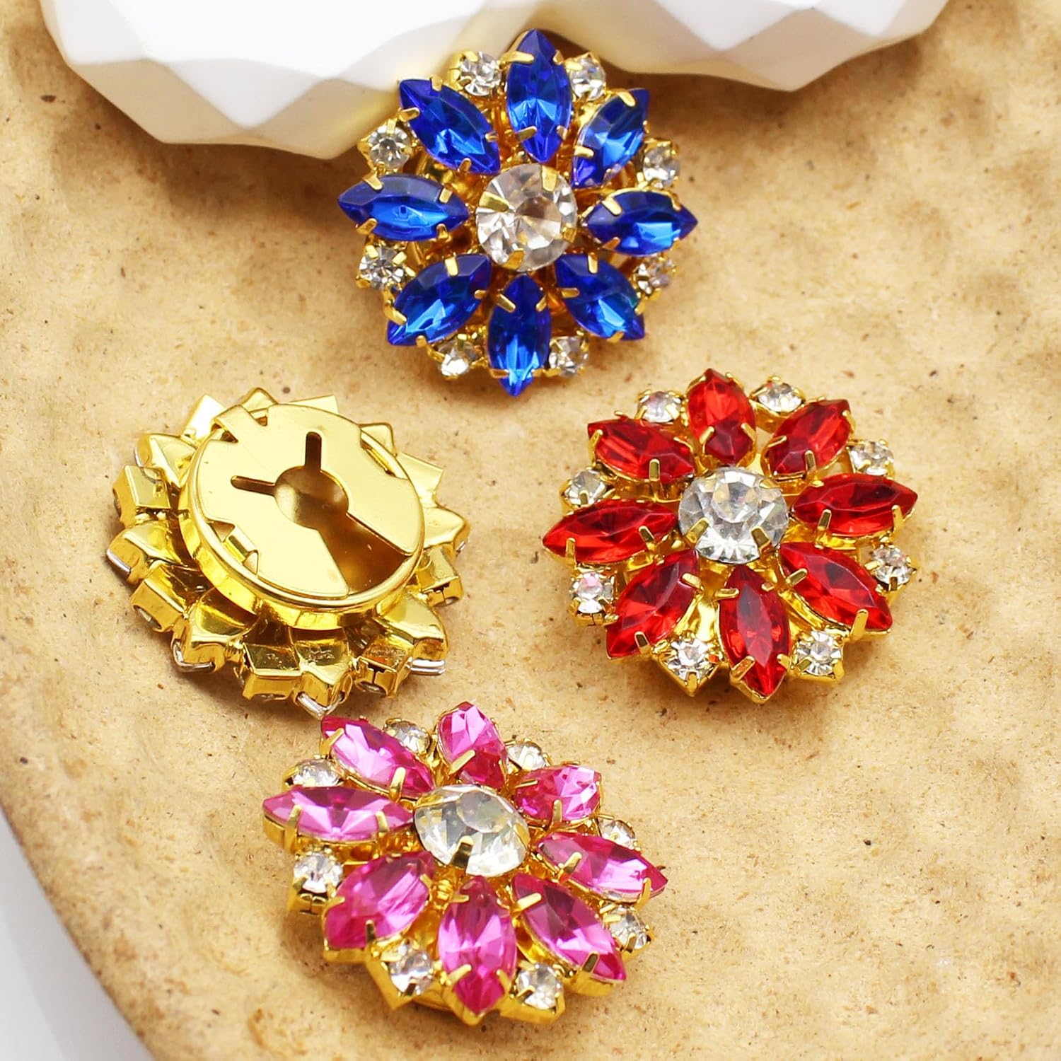 Rhinestone Crystal Buttons Cover for Women Flower Button Cover Cufflinks Rhinestone Buttons Wedding Cufflinks Coat Buttons for Clothes (2 PCS) (CSLX-11)