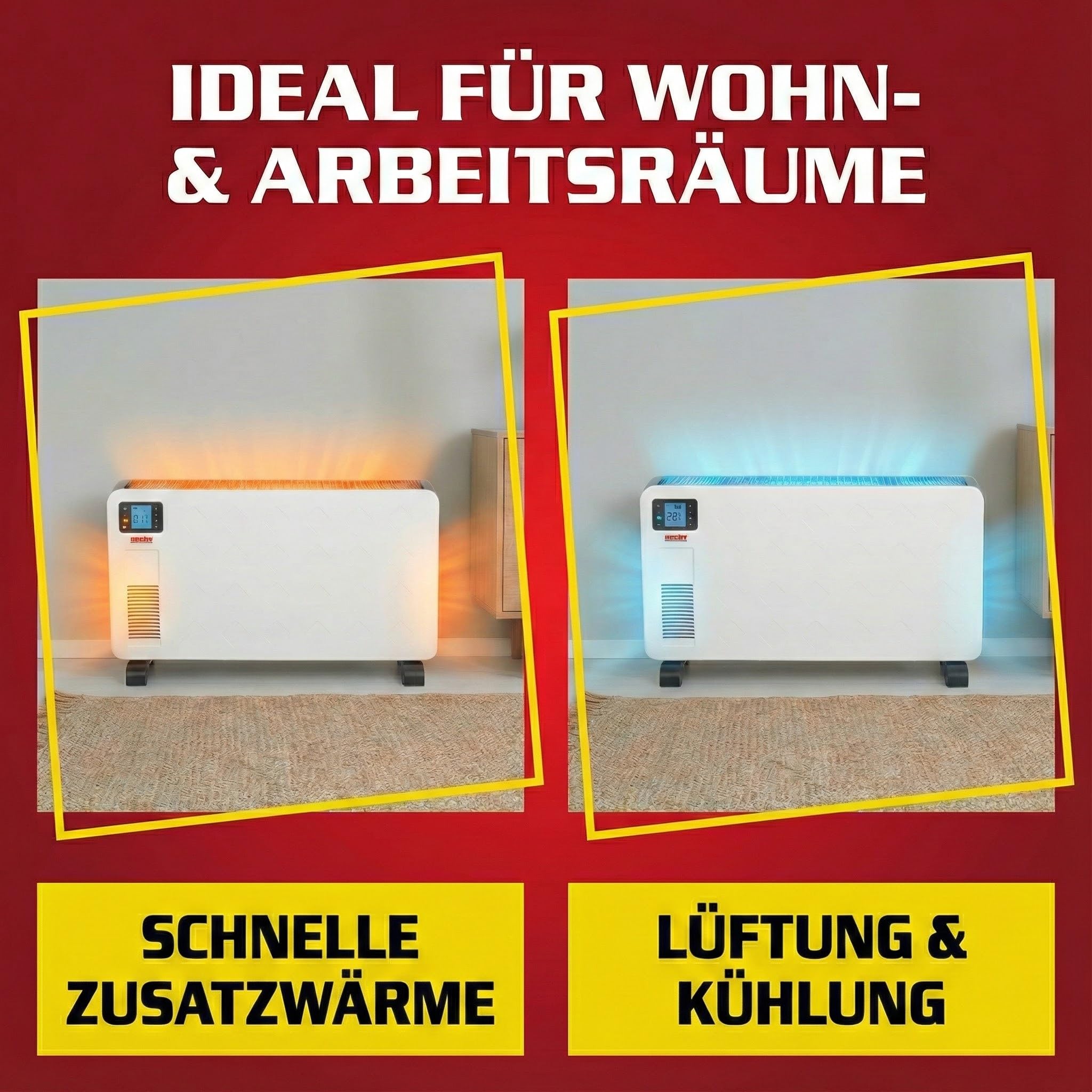 HECHT Elektroheizung – Heizgerät mit 3 Leistungsstufen | Elektro-Heizung mit Fernbedienung und Thermostat – Heizgerät für Räume mit 3 Leistungsstufen