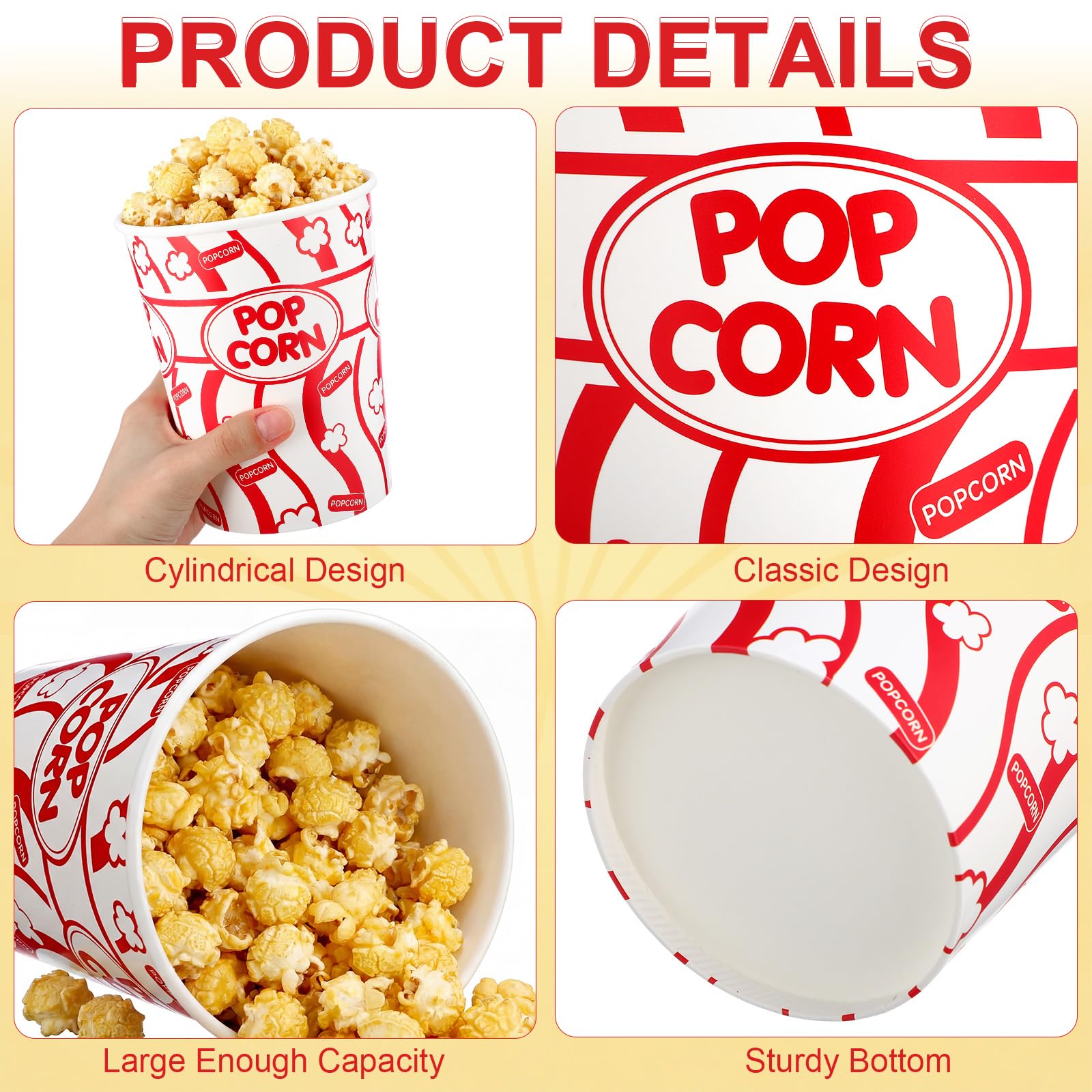 LemonRoad 100 Stück Popcorn-Eimer, 907.2 g fettdichte Kraft-Popcornbecher, Einweg-Kartoffelchips-Behälter, Behälter für Filmabend, Theater, Zuhause, Party, Karneval, Camping