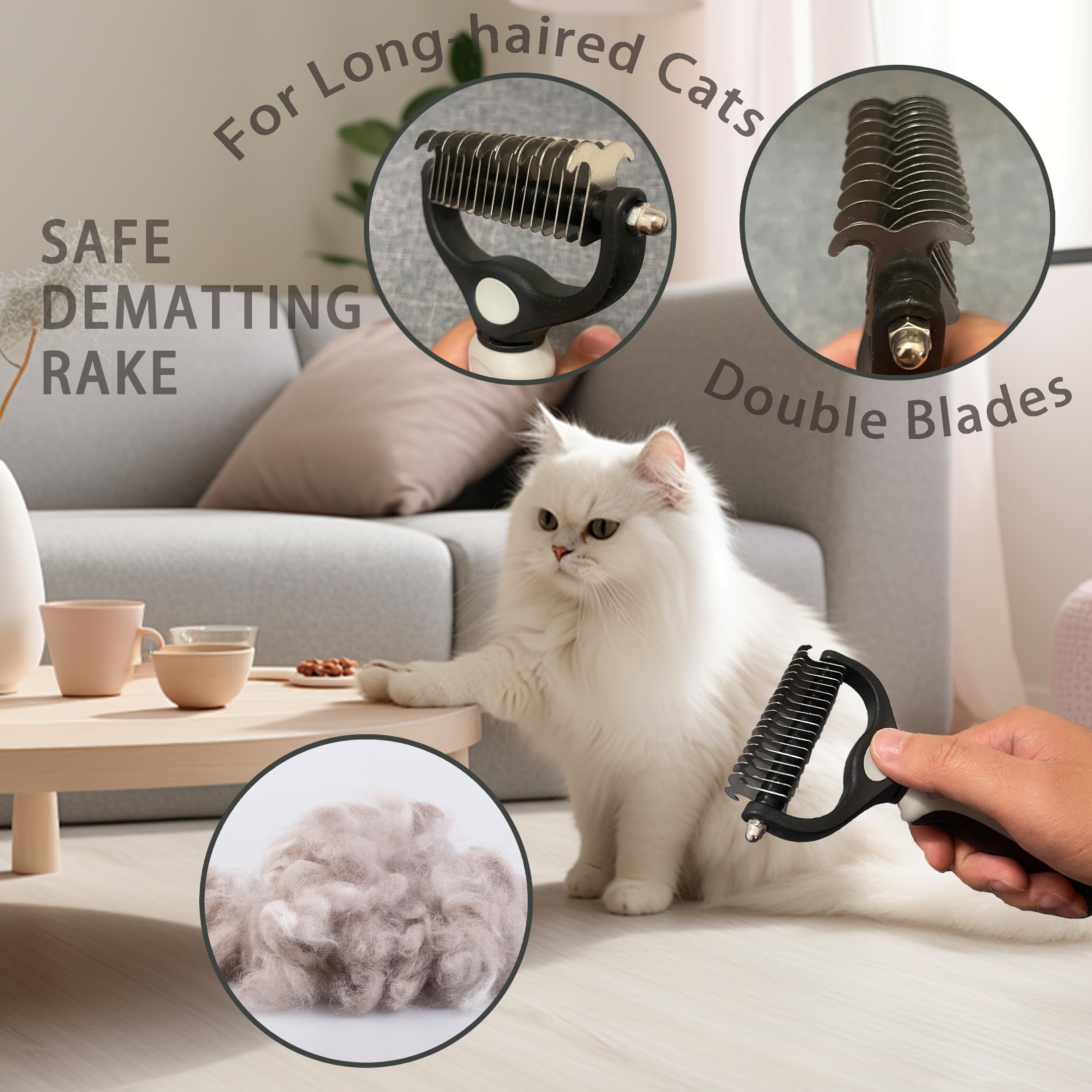 Kit de 6 herramientas de aseo para gatos, desenredado y desenredado para pelo largo y corto, cepillo de limpieza automática con peine de pulgas 6 en 1 para gatos y gatitos (blanco)