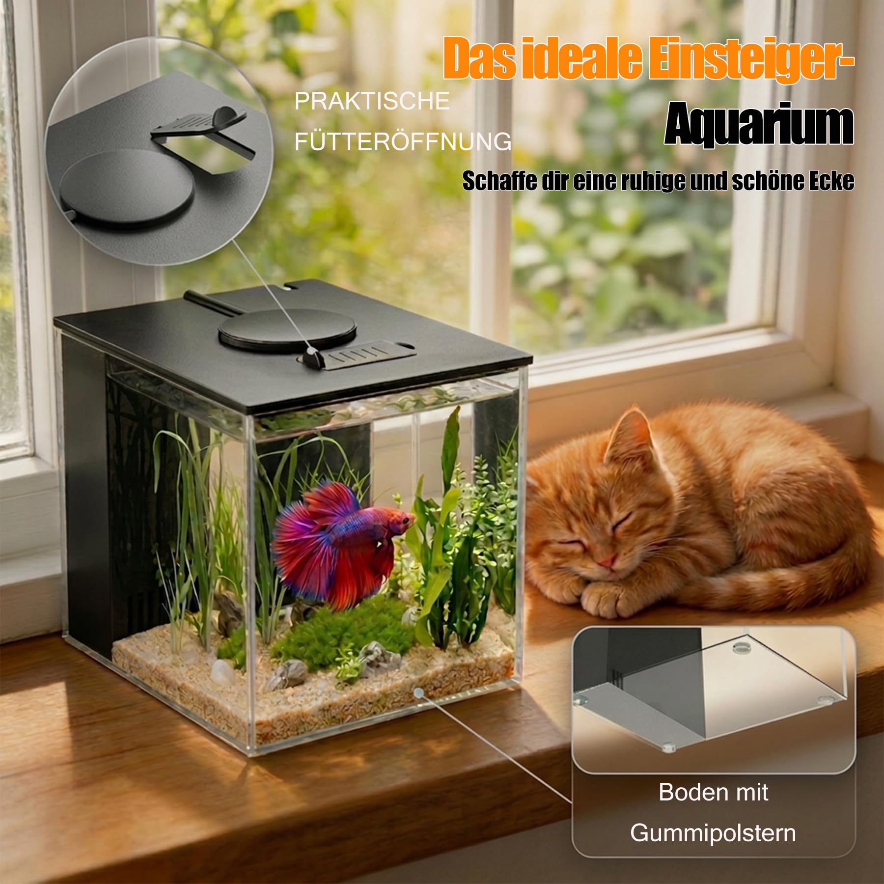Betta Aquarium Komplettset 3,7L Acryl mit Filterpumpe LED-Beleuchtung Schwarz