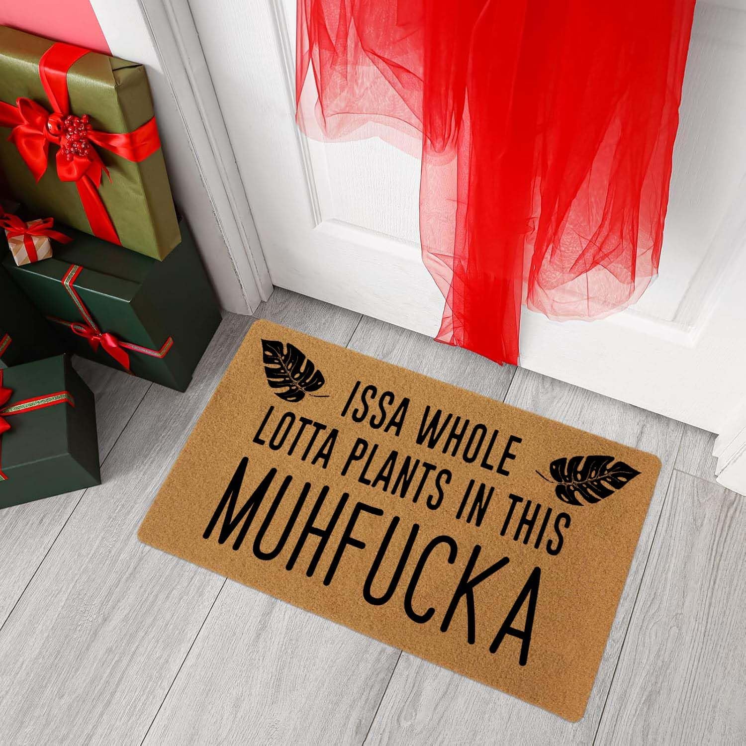 Welcome Door Mat Issa Whole Lotta Plants in This Muhfucka Outdoor Indoor Entrance, Low-Profile Floor Mats Non Slip Durable Entrance Rugs for Entry, Patio, High Traffic Areas Front Door, 17" x 29.5"