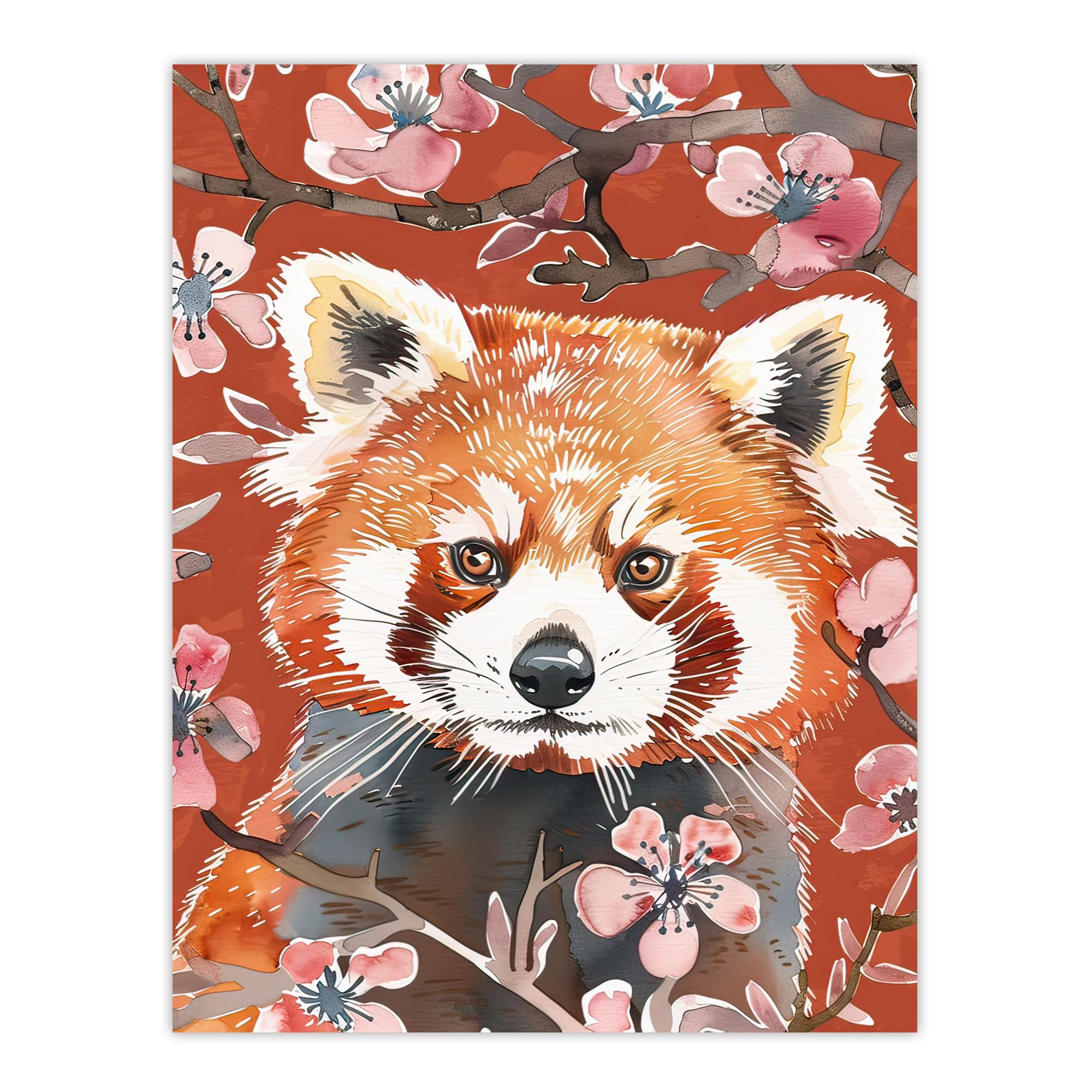 Artery8 Red Panda Cherry Blossom Tree Branch Watercolour Living Room Large Wall Art Poster Print Thick Paper 18X24 Inch