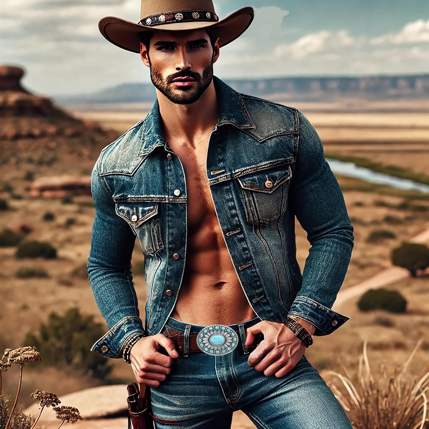 Western Belt Buckle for Men Vintage Cowboy Rodeo Turquoise Belt Buckles for Women - Image 6