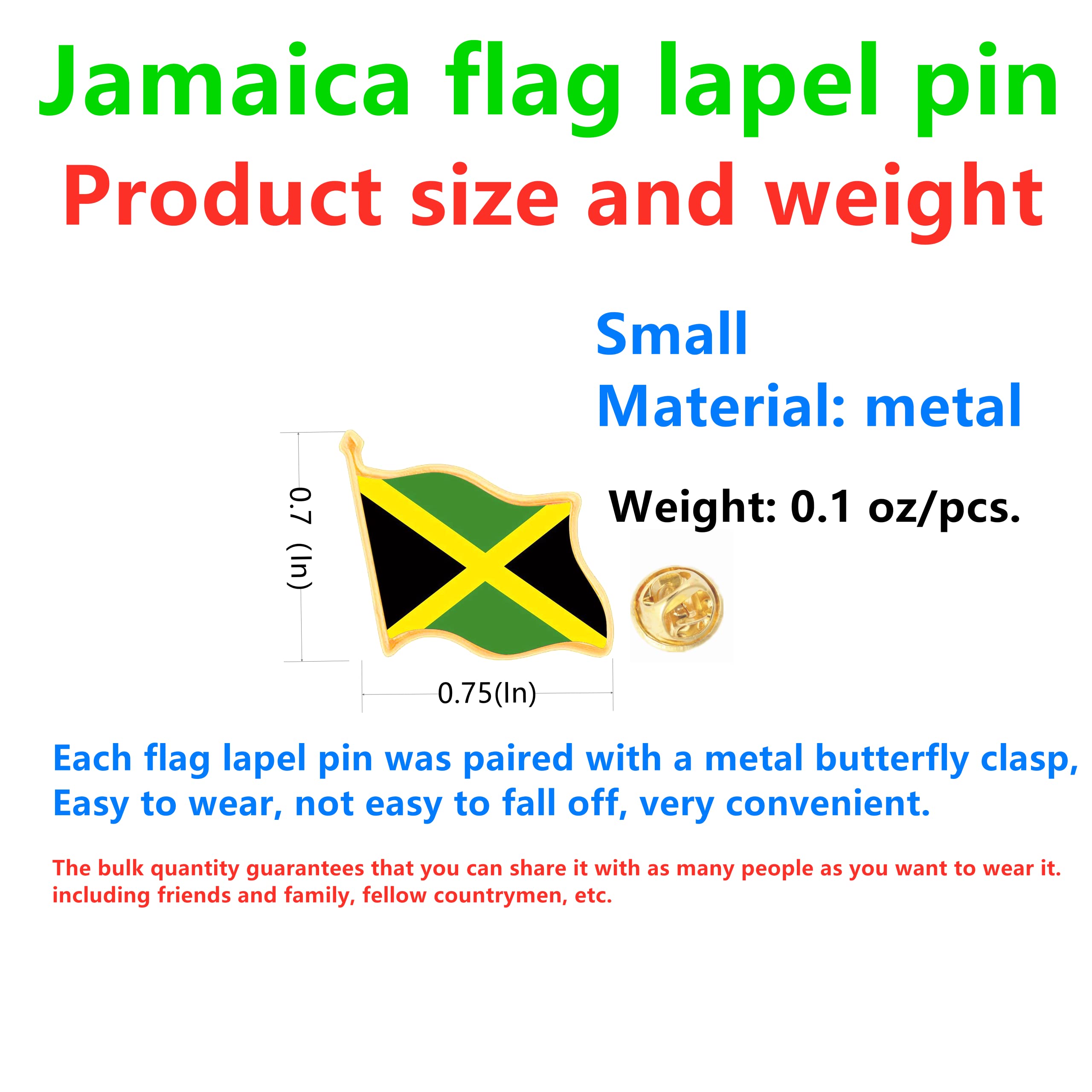12/25/50 PCS piccolo metallo bandiera giamaicana spilla bandiera giamaicana pin per abiti giacche vestiti zaini cappelli Giamaica pin bulk, Lega di acciaio, Senza pietra