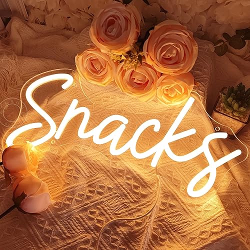 Miniatura 4 de Letrero de luz LED de neón con texto en inglés "Snacks", para café, pastel, barra de caramelos, tienda, hogar, dormitorio, decoración de pared,