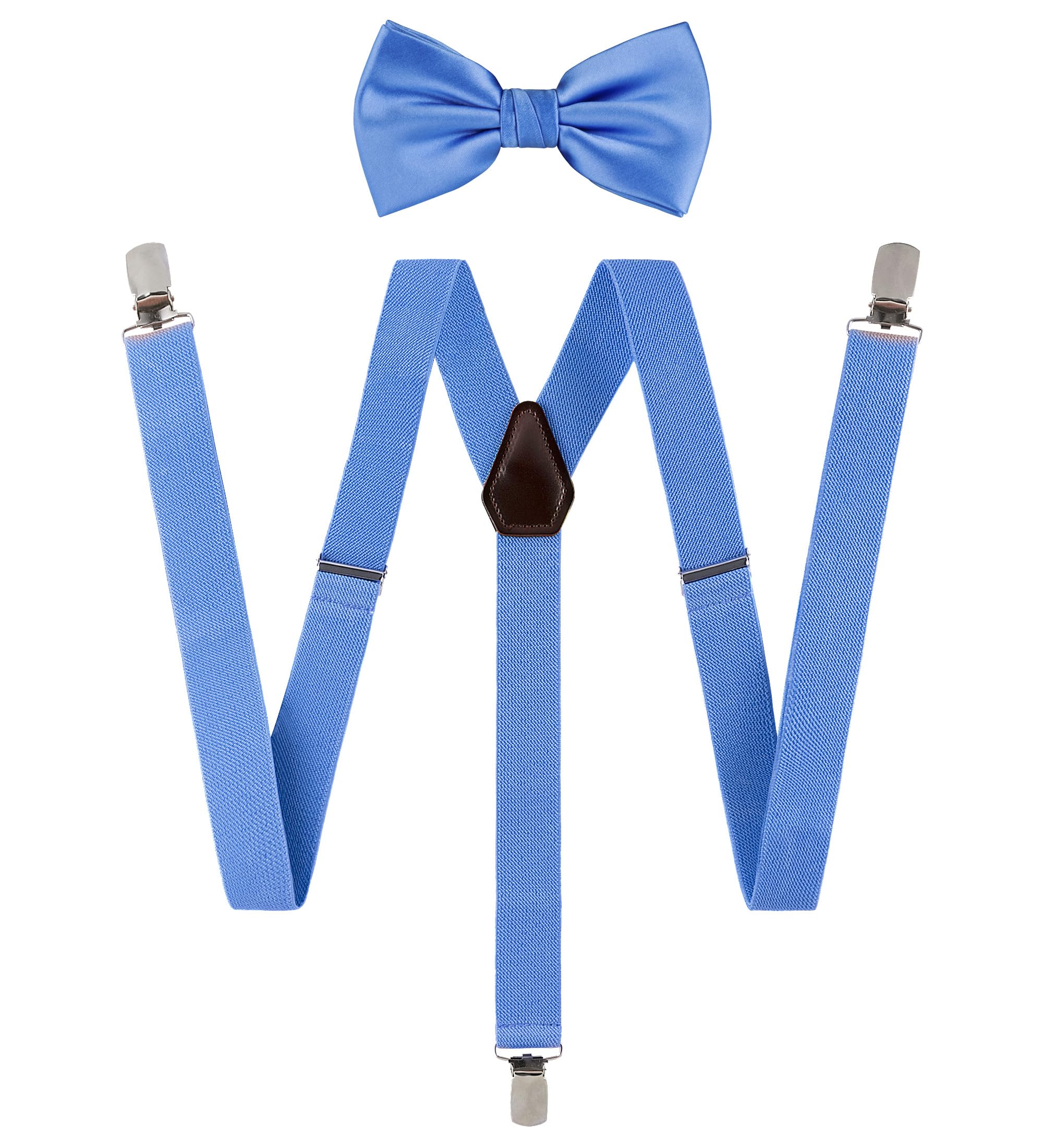 TIE G Solid Color Men's Suspender + Woven Bow Tie Set for Wedding : Vivid Color, Adjustable Brace, Strong Clip, Elastic Band