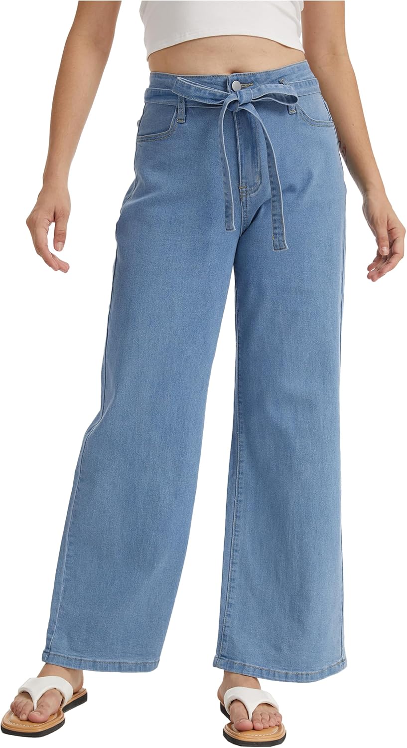 Demoking Wide Leg Jeans for Women Hight Waist Baggy Straight Leg Denim Pants Stretchy Trendy with Belt - Image 5