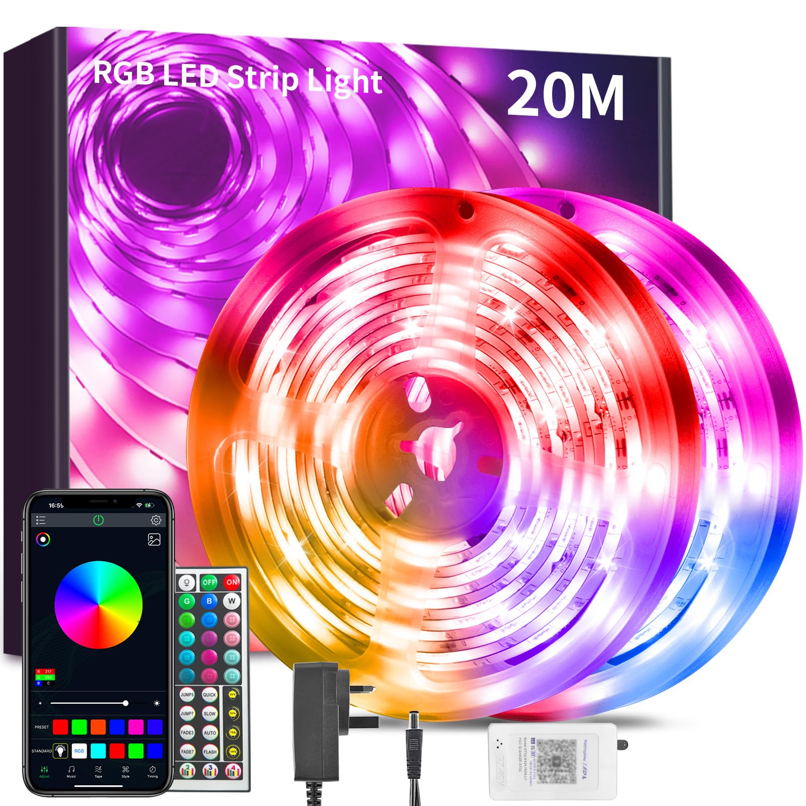 BATHEBRIGHT BATHEBRIGHT Led Strip Lights 20M(2 Rolls of 10M),Music Sync RGB Bluetooth Color Changing Flexible LED Light Strips,with Smart App Control Remote, Led Lights for Bedroom Room Lighting Home Decoration