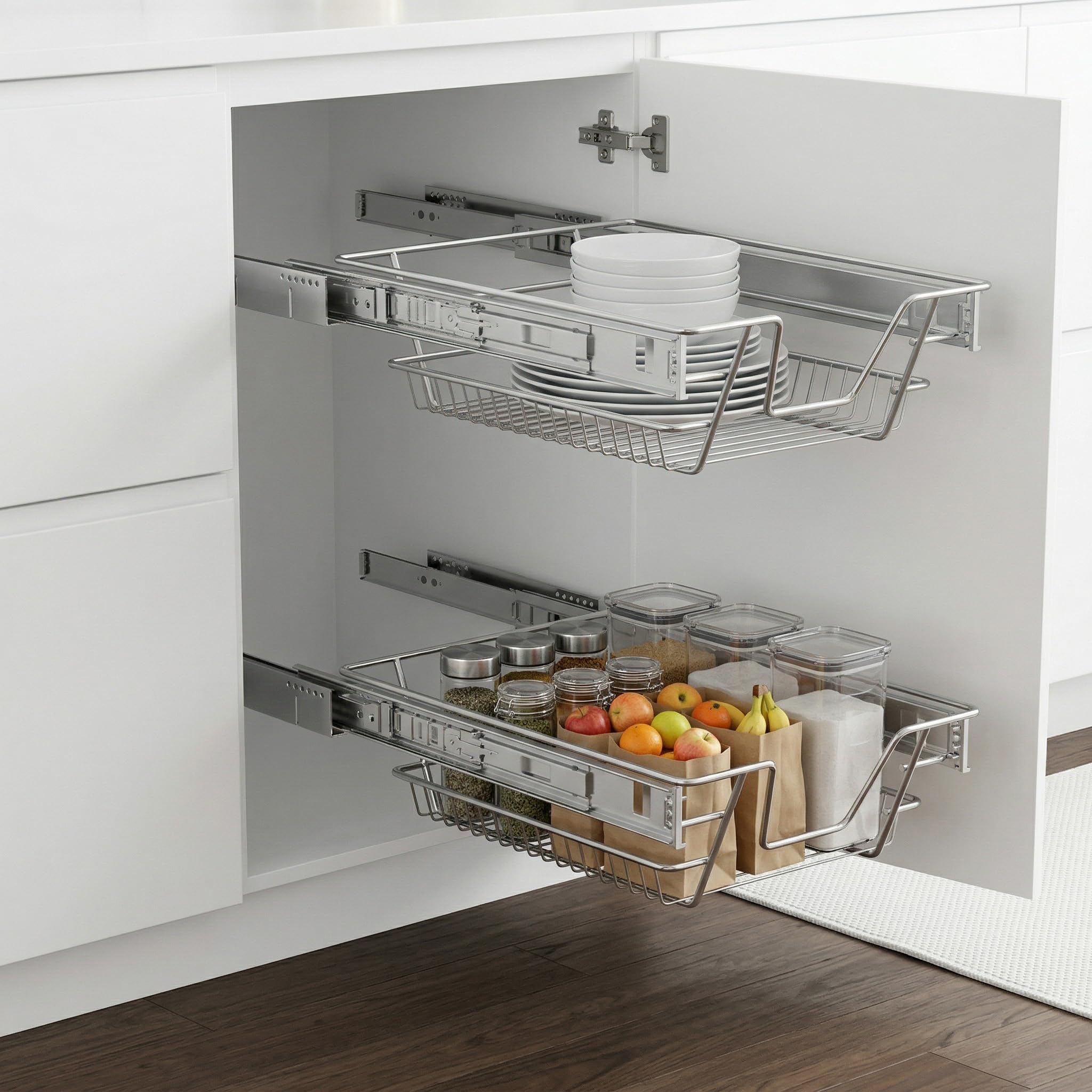 4er Küchenschublade für 40 cm Küchenschrank(Außen Breite),Mit Schienen Vollauszug Schublade,ideal als Schlafzimmerschublade,Schrank Organizer für Küche, Bad & Wohnzimmer -Silber