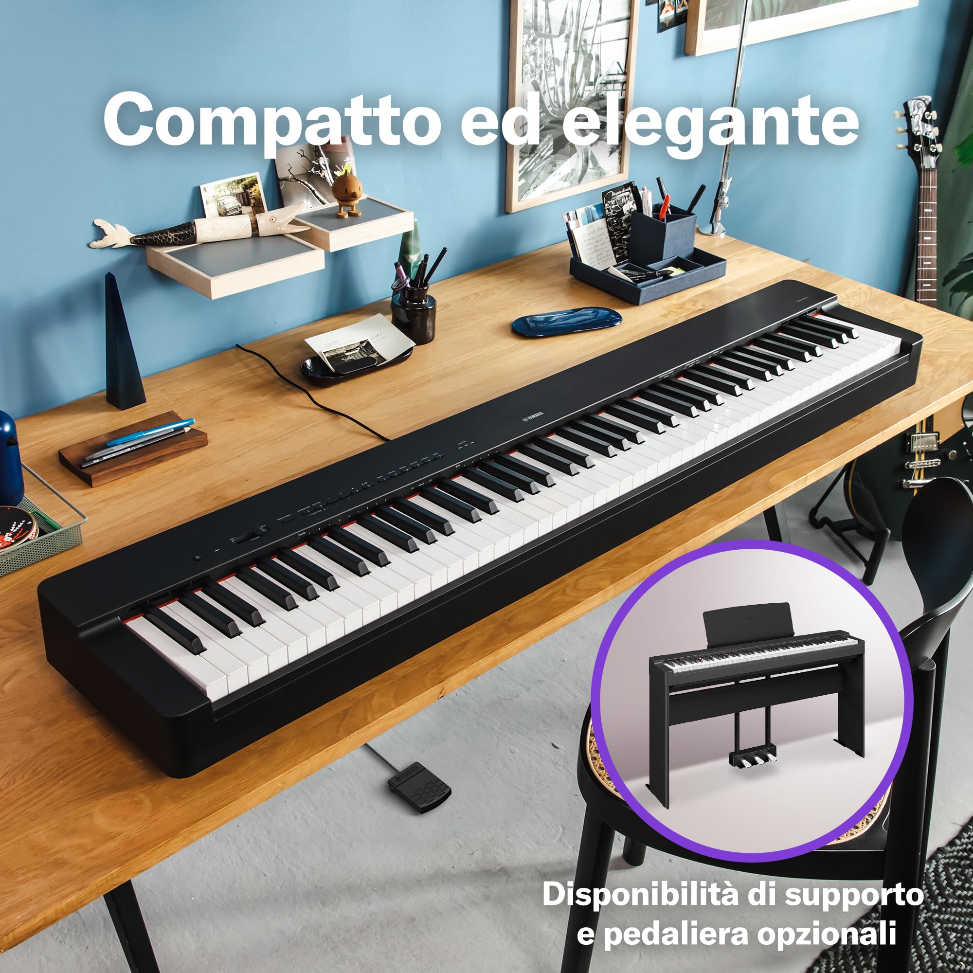 Yamaha P-225 Digital Piano, 88 klawiszy ważonych, Graded Hammer Compact, 24 brzmienia, Czarny