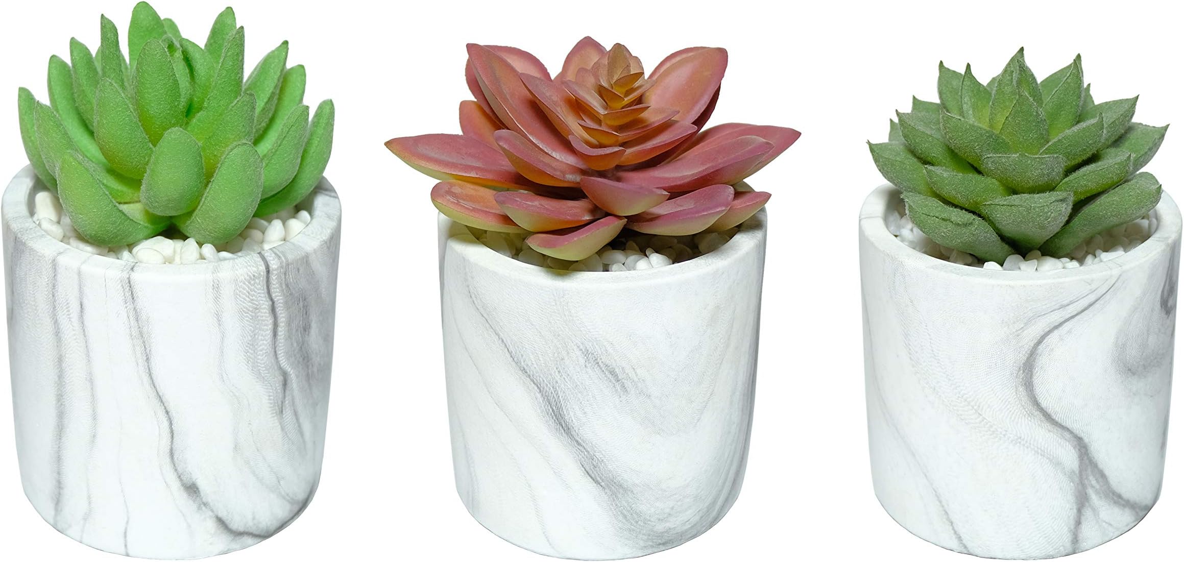 Healing Ceremony - Set of 3 Artificial Succulent Plants in Marble Pots, Potted Faux Plant Cute Cement Planter Sets