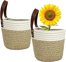 SOQKEEN Panier de Rangement, 2 Pcs 15,2 cm Decoration Chambre Panier Rangement Rond, Petit Panier Rangement Salle de Bain avec Poignées, Panier Suspendu pour, Cuisine, Chambre (Marron clair)