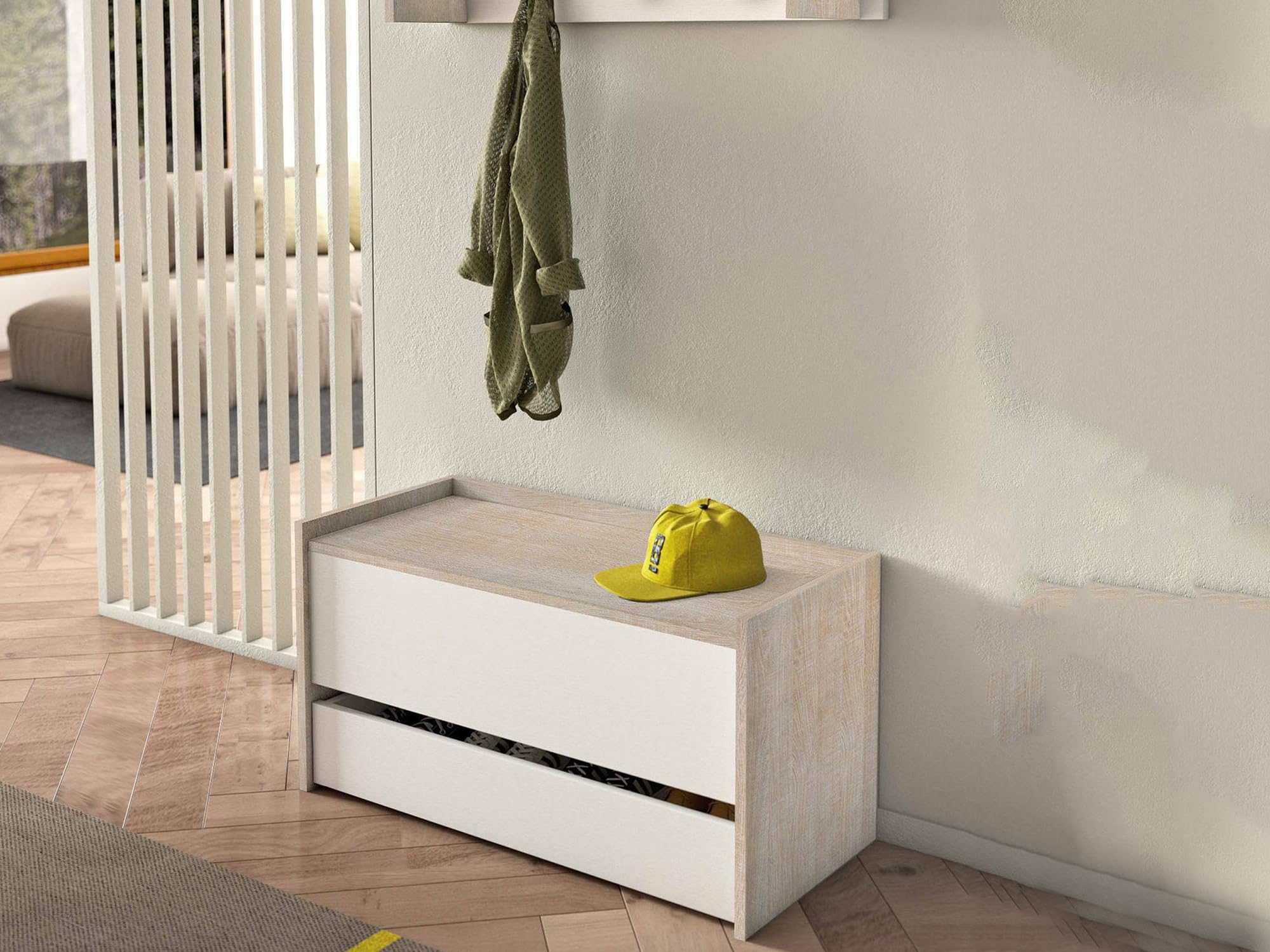Dmora Cassapanca Lantana 40x90x46h cm Bianco Rovere Colore Struttura Marrone, Made in Italy