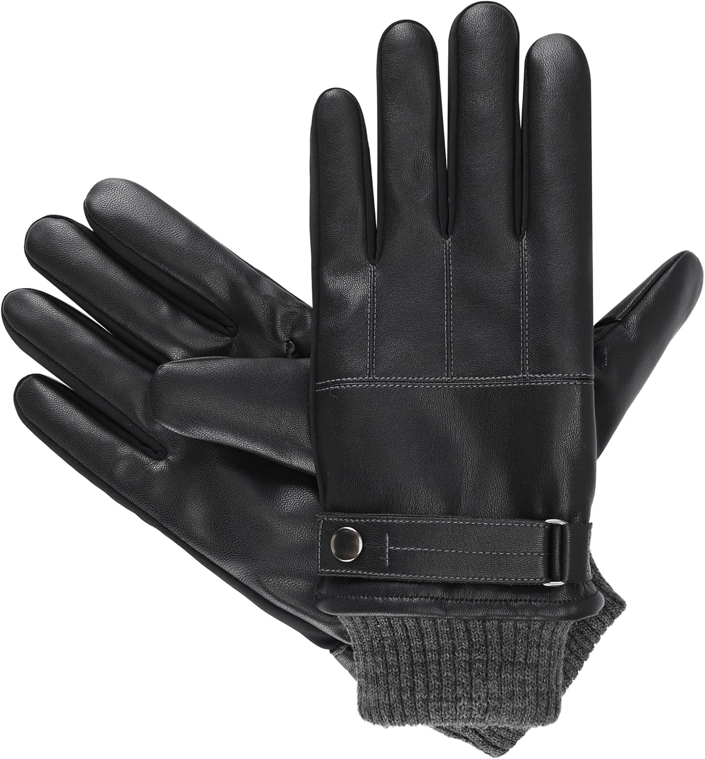 isotoner mens Lined Stretch Faux Leather Touchscreen Gloves With Knit Cuff and Adjustable Wrist - Image 4