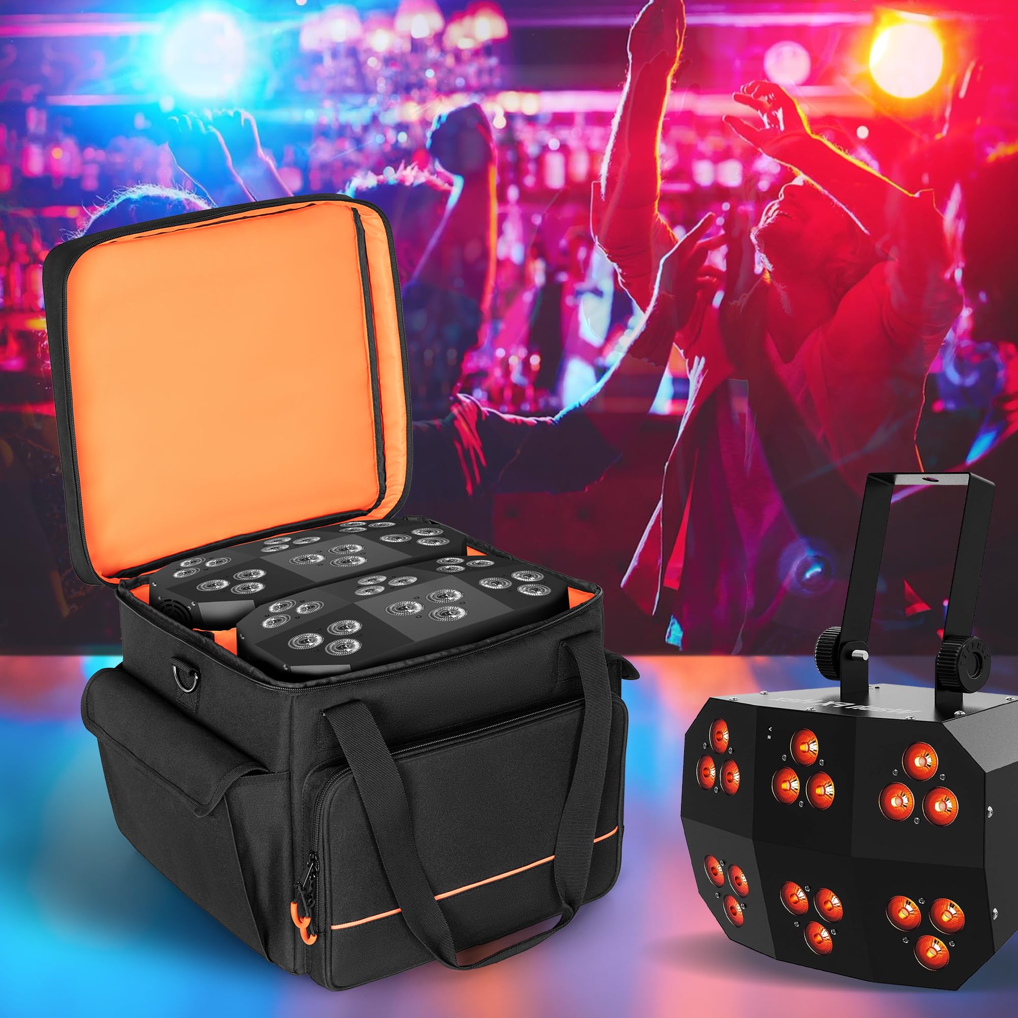 Luxja Borsa per 2 Luci Discoteca o Luce da Palco a Testa Mobile, Borsa per Luce da Palco con Divisore Interno e Tasche per Accessori, Nero
