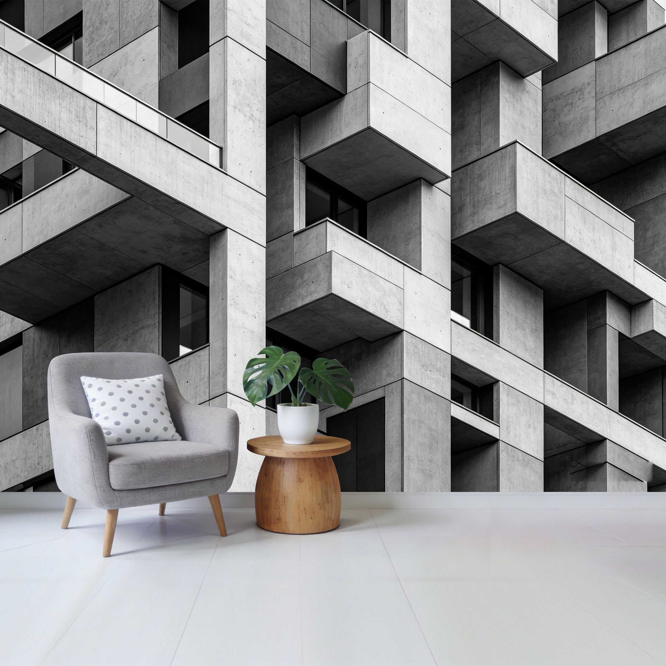 Custom Size Wall Mural Minimalist Geometric Concrete Structure Monochrome Architecture SelfAdhesive Wall Fabric Removable Wallpaper for Home Office Decor