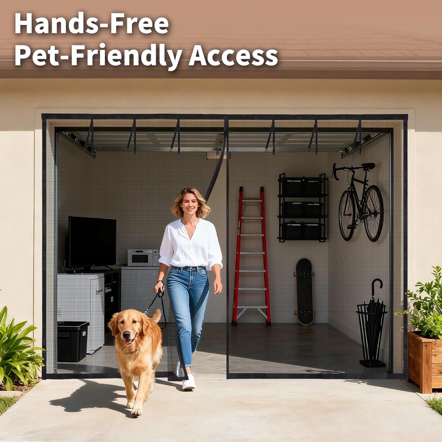 Garage Door Screen for 2 Car Garage 18x7FT, Heavy Duty Fiberglass Garage Screen Door with Hands-Free Magnetic Closure, Reinforced Edges & Weighted Bottom for Bug-Free Workshop, Patio, and Gym