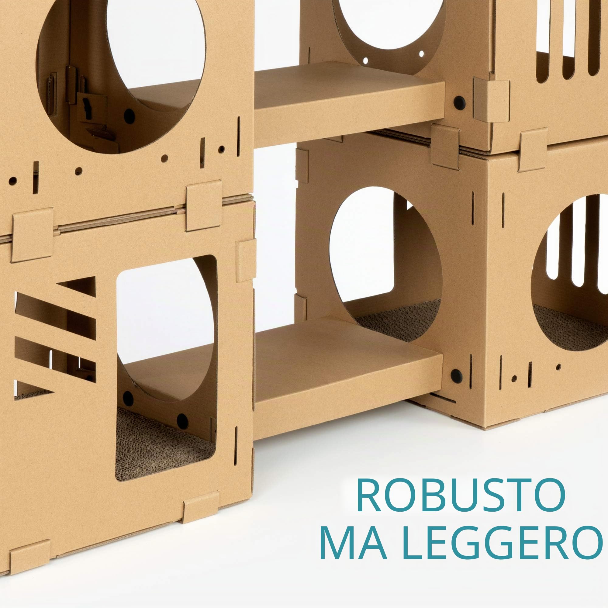 Navaris Tunnel per Gatti Modulare - Albero 2X Tiragraffi - Condominio Gatto - Torre Graffiatoio Componibile in Cartone Ondulato - Set 4X Cubi 2X Ponti