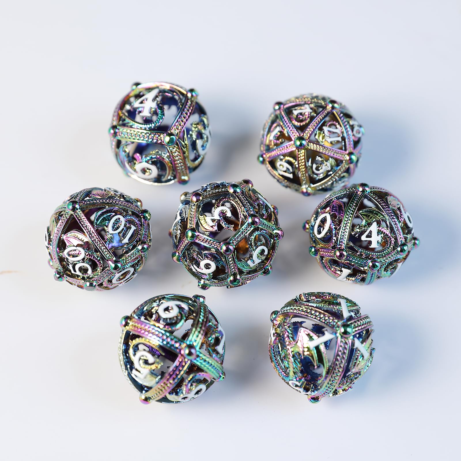 Metal DND Dice Set 7 Hollow 3D Dragon DND Dice Polyhedral Dice D20 D12 D10 D% D8 D6 D4 for Dungeons & Dragons RPG Board Table Games RPG MTG Games — image 1
