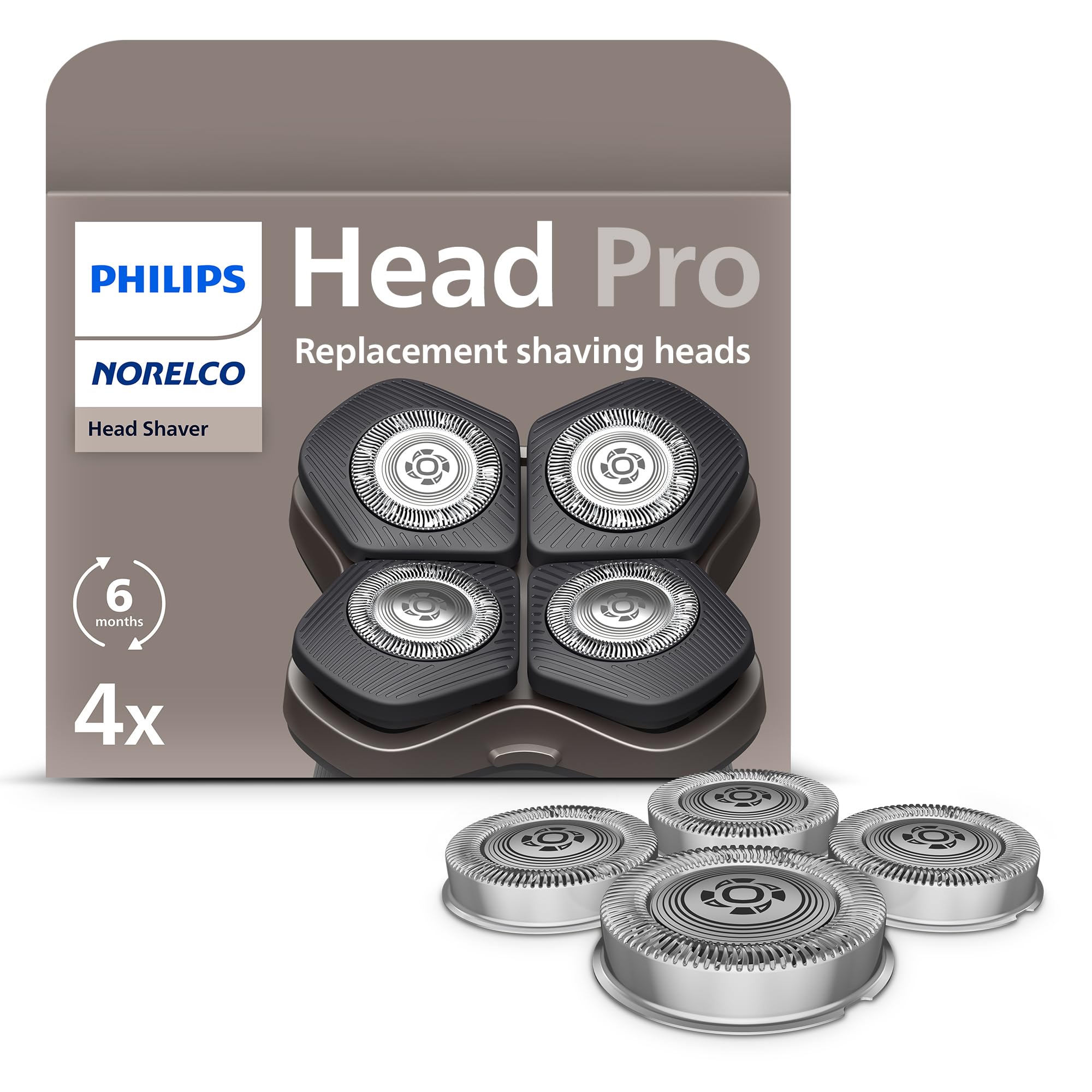 Philips Norelco - Testine di ricambio originali per rasoio, compatibili con Philips Norelco Head Shaver Pro HS5980, HS7980 e HS9980, lame ComfortCut autoaffilanti, delicate sulla pelle, 4 pezzi, HS740
