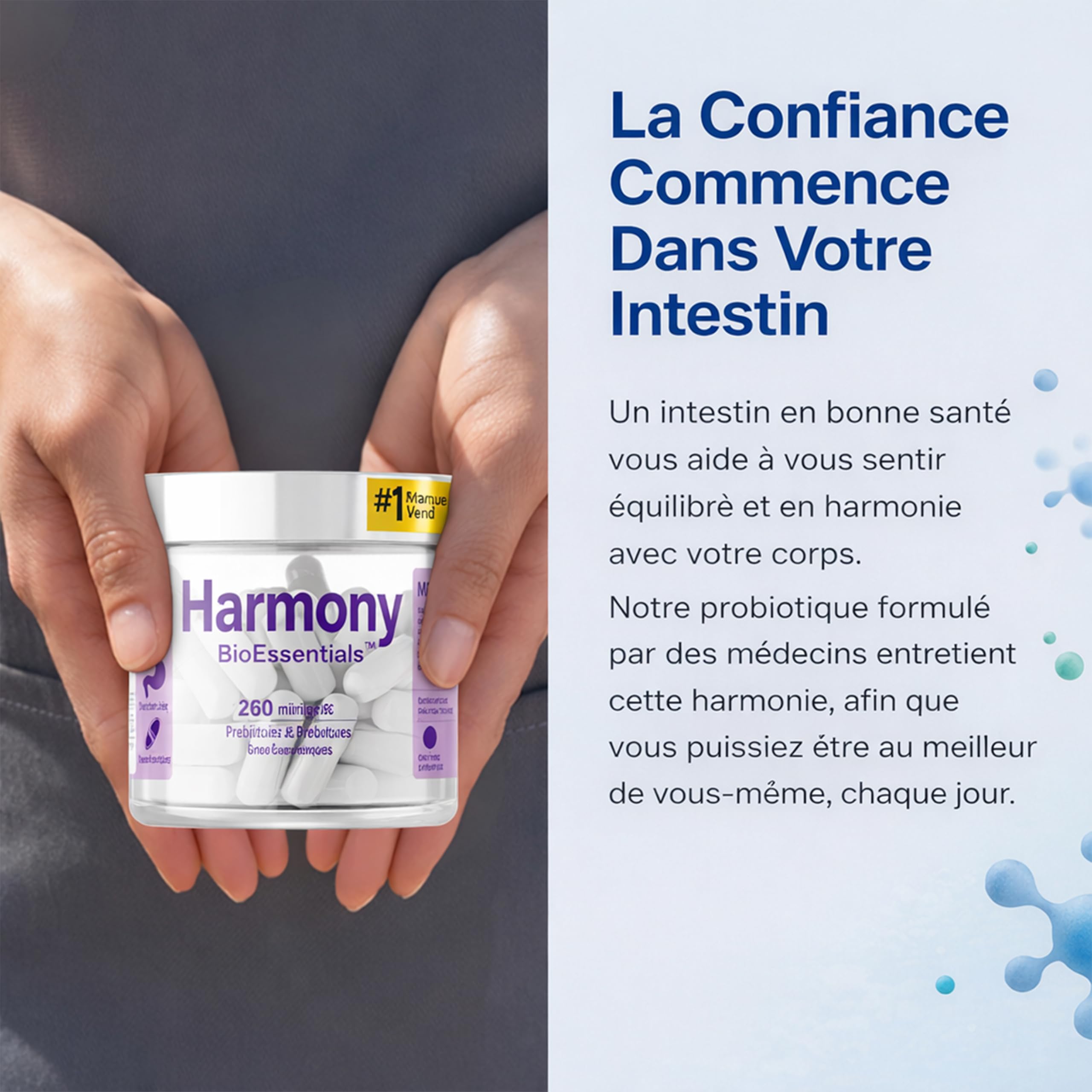 Harmony – Probiotiques & Prébiotiques – 260 Milliards UFC & 10 Souches – Soutien immunitaire – Inuline FOS GOS + Enzymes Digestives + Vitamines C & D3 – 90 Gélules Végétales