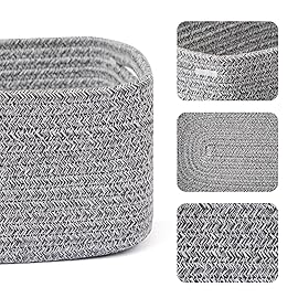 MiniArk Small Storage Baskets for Organizing | Closet Organizer Bins | Shelf Toy Basket | Woven Rope Baskets | Cube Decorative Box | Shallow Basket | 13x8.5x5.1 | 4 Packs Mixed Grey