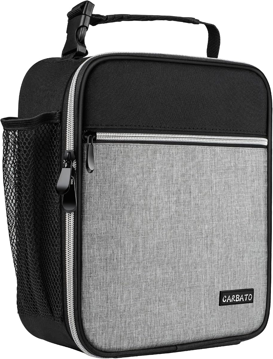 Bolsa de almuerzo, lonchera con aislamiento duradero, reutilizable, bolsa de mano para adultos, lonchera duradera, reutilizable para adultos (negro-gris claro)