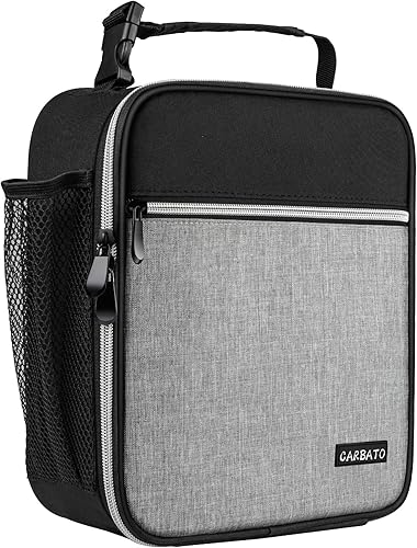 Lonchera duradera con aislamiento térmico y reutilizable para adultos, lonchera duradera y reutilizable para adultos (negro y gris claro)