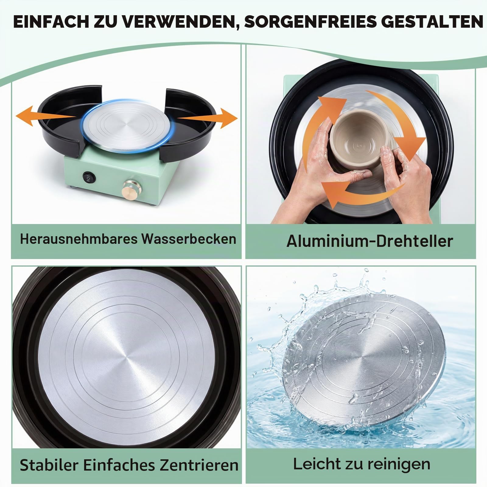 Töpferscheibe Elektrisch 16cm Mini Elektrische Töpferscheibe Professioneller Töpferscheibe Elektrisch Set für Anfänger & Profis – Komplettes Töpferset für Zuhause Keramik-Set mit 25-teiligen Töpferei