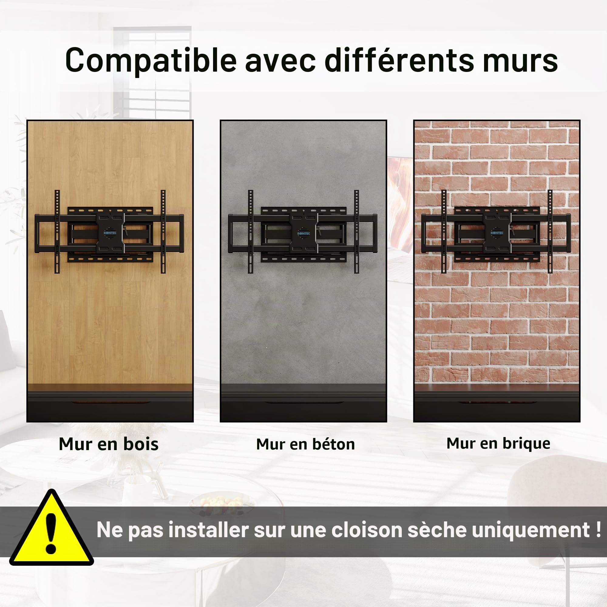 BONTEC Support TV Mural Articulé 37-85 Pouces, Support Mural TV Pivotant Inclinable, Bras Double 68-420mm, Jusqu’à 60kg, VESA 200x100-600x400, pour Écran Plat ou Incurvé