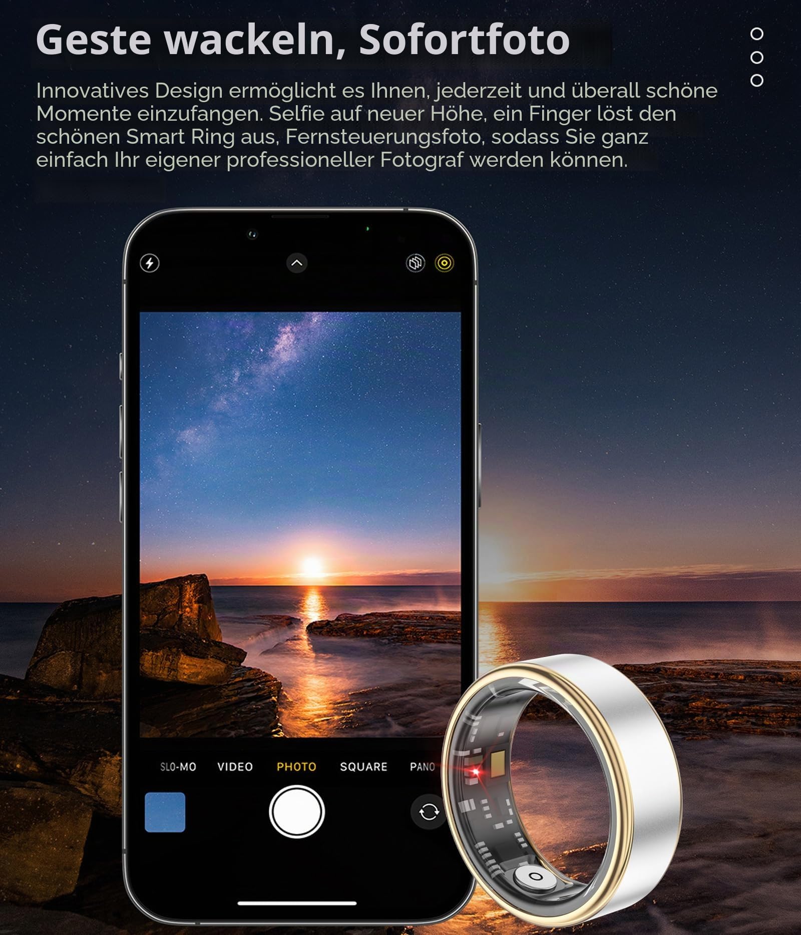 Smart Ring Fitness Ring Tracker Smartringe für Herren Damen Schrittzähler Aktivitätstracker 5ATM Wasserdicht Schlaftracker Smartring Herzfrequenz Pulsmessser Fitnesstracker Android iOS Größe 8