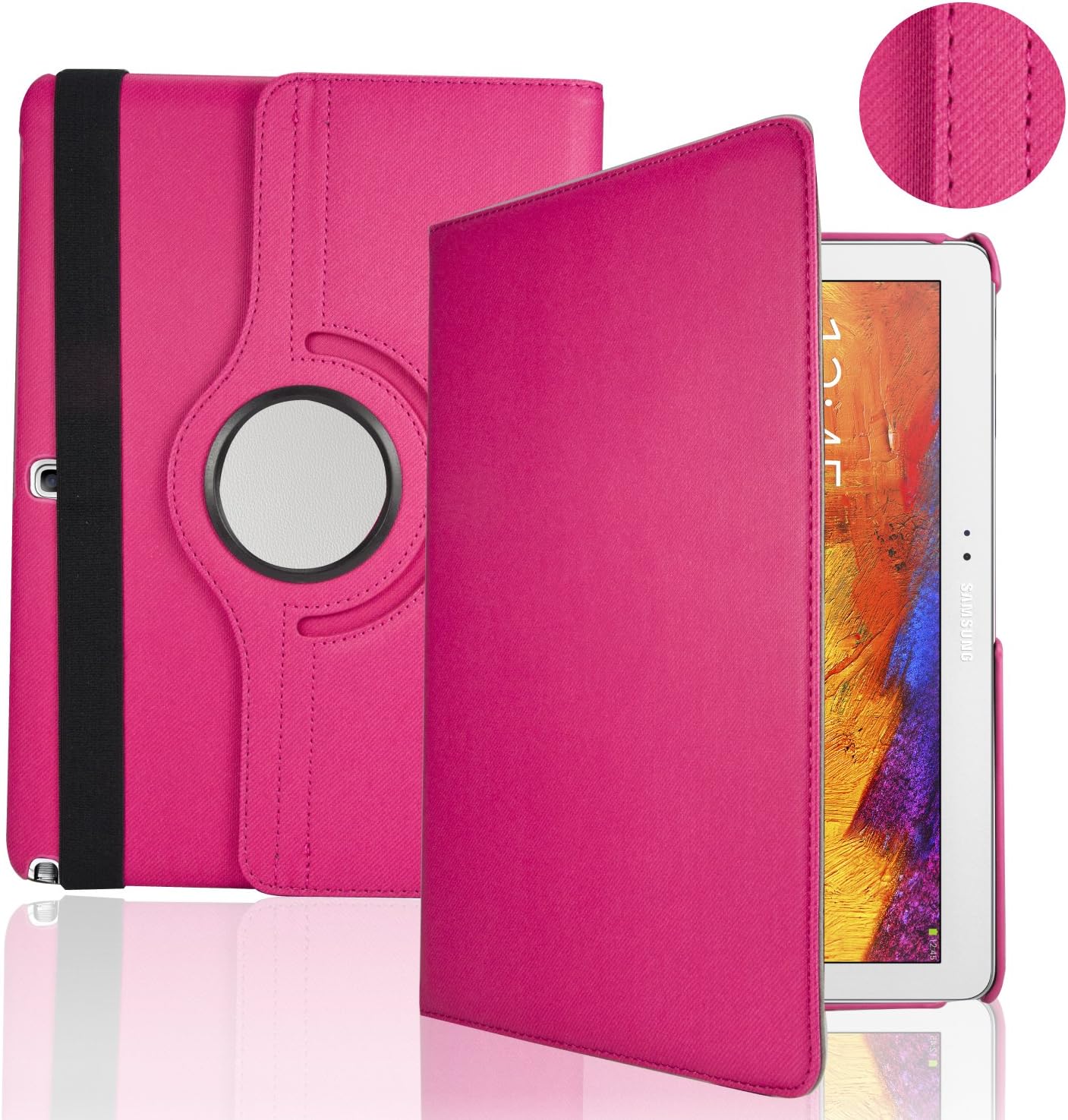 SAVFY Samsung Galaxy Note 10.1 2nd Gen Tablet 2014 Edition Hot Pink Premium PU Leather 360 Degree Rotating Stand Case Cover Multi-Function Folio Wallet with 2 Card Slots for Samsung Galaxy 10.1 2014 Edition Version with Built-in Magnetic Auto Sleep Wake up Function, EXTRA Gift: SAVFY Stylus Pen + SAVFY Screen Protector Film (Available in Multiple Colors