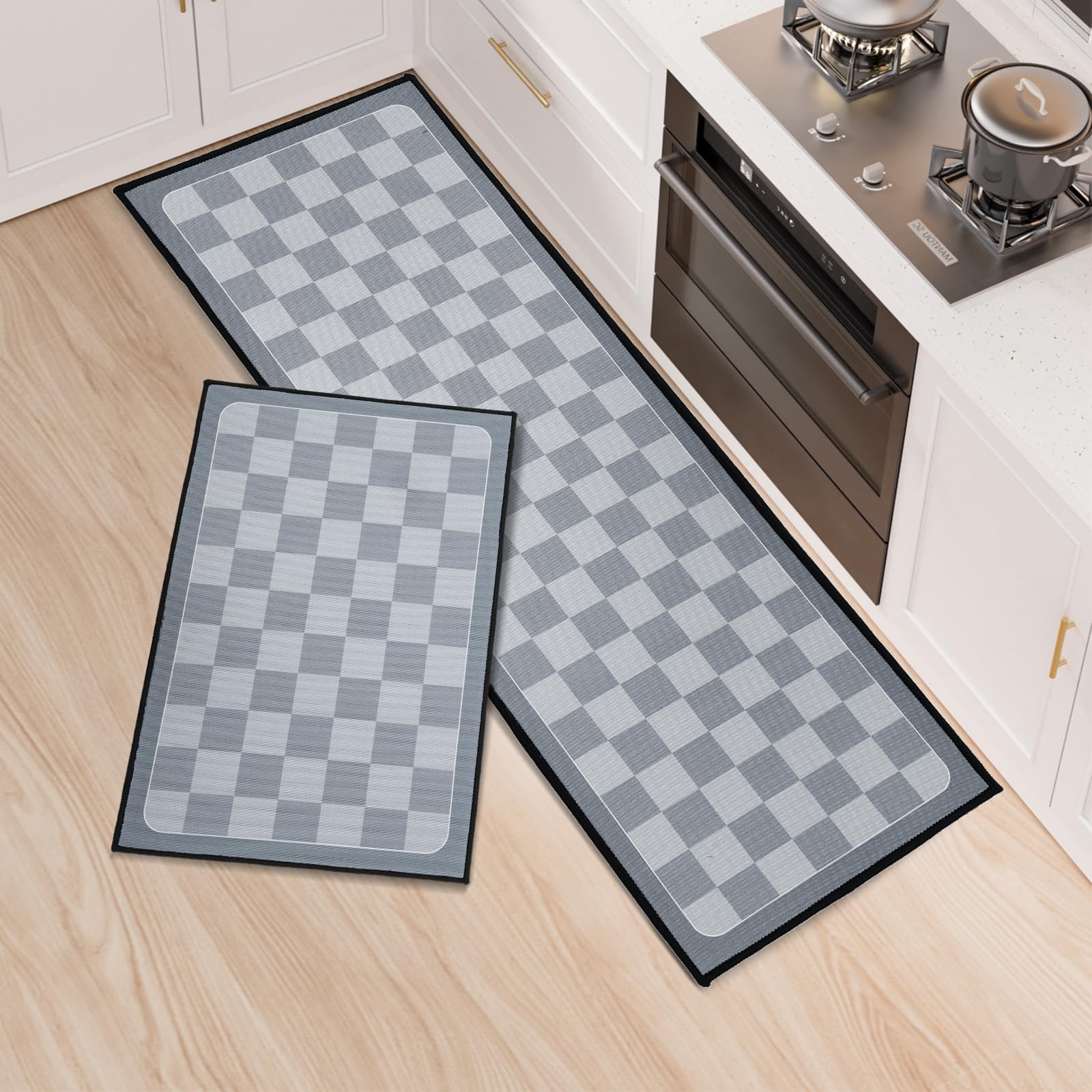 OPLERT Non-Slip Kitchen Mats of 2, Washable Kitchen Rugs, Anti Fatigue snd Water-absorbent, for Hallway, Dining Room, Door Entryway,Grey,43x75+43x150cm