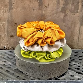 3'lü Orta Boy Saf İpek Saç Tokası Seti (3,5 cm, 3 Adet) (Amber, Haki, Uçuk Yeşil)