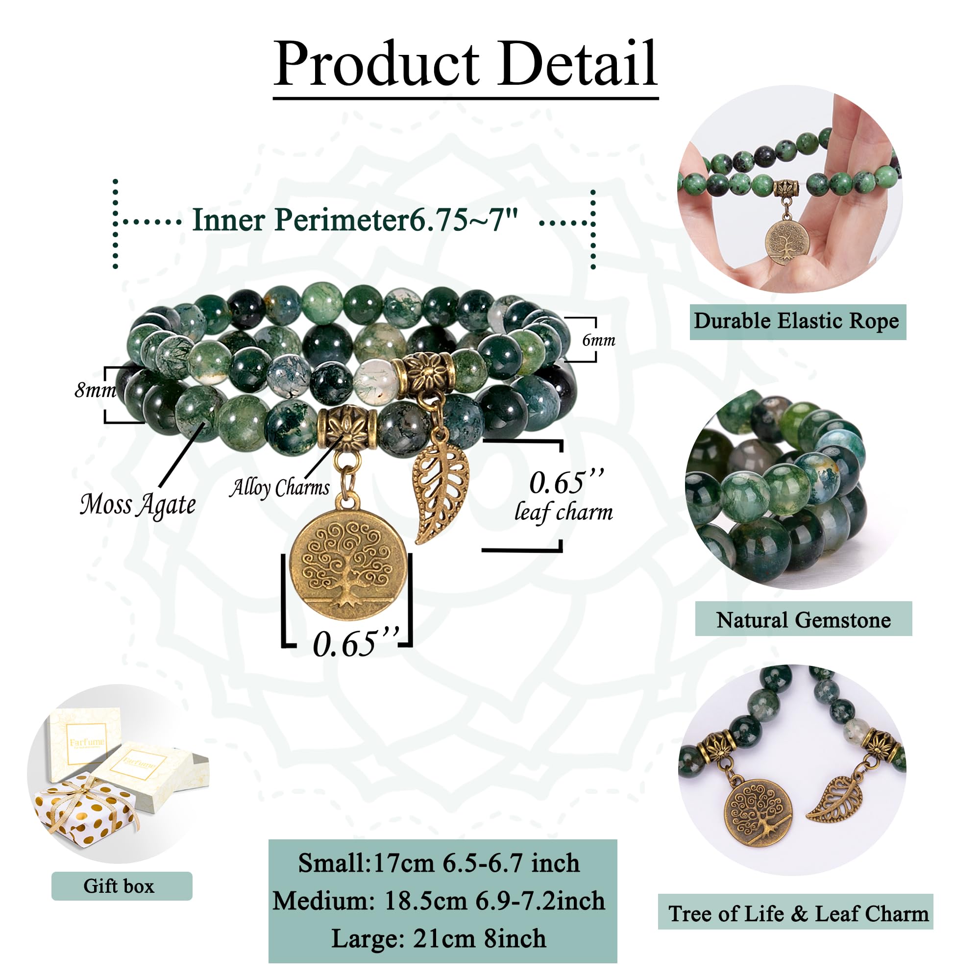 Farfume Braccialetti Chakra da donna - Bracciale con cristalli di pietre curative per donna Bracciale con pietre preziose naturali - Un set di braccialetti con doppia perla